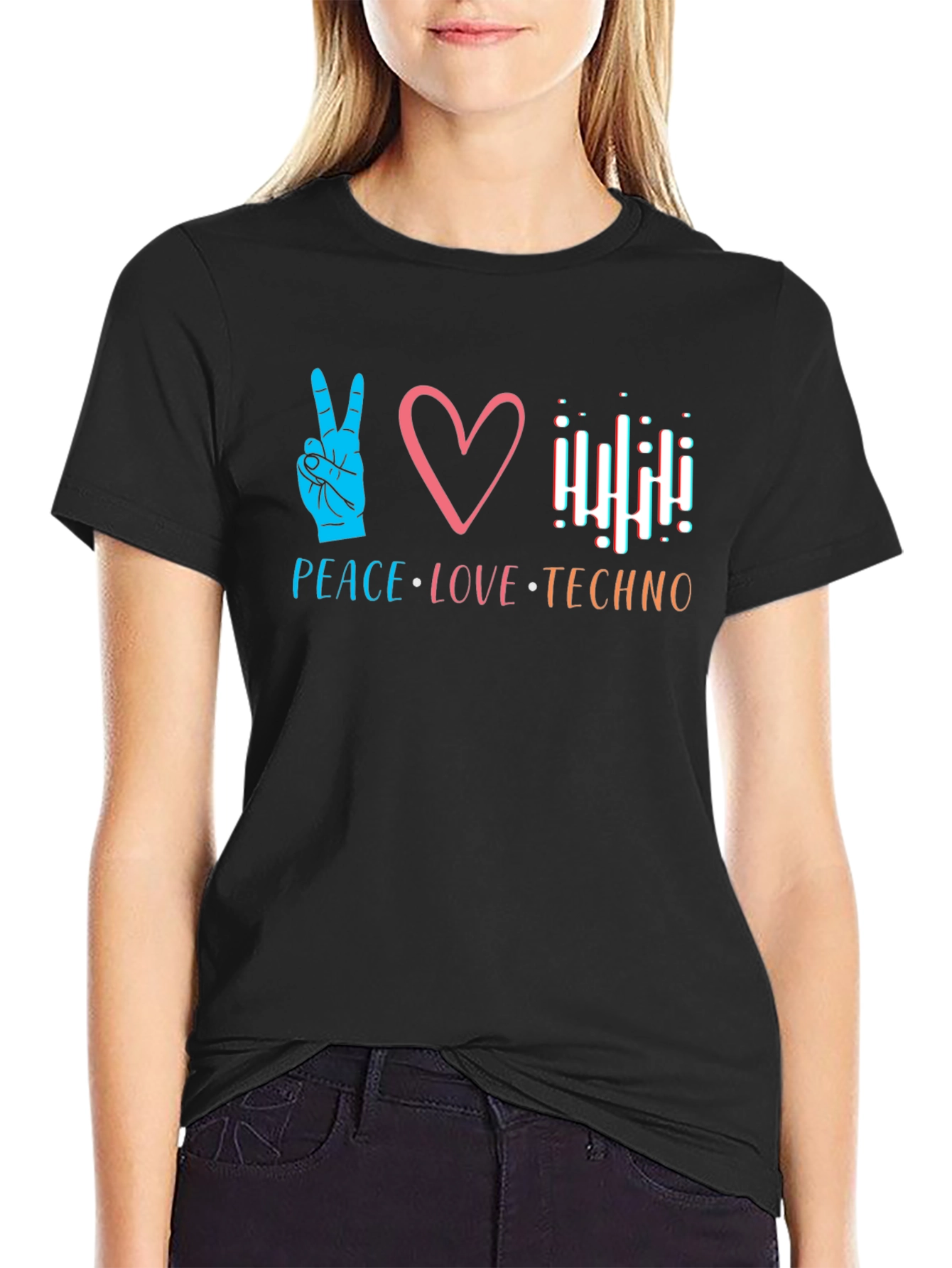 Peace Love Techno Black T-Shirt