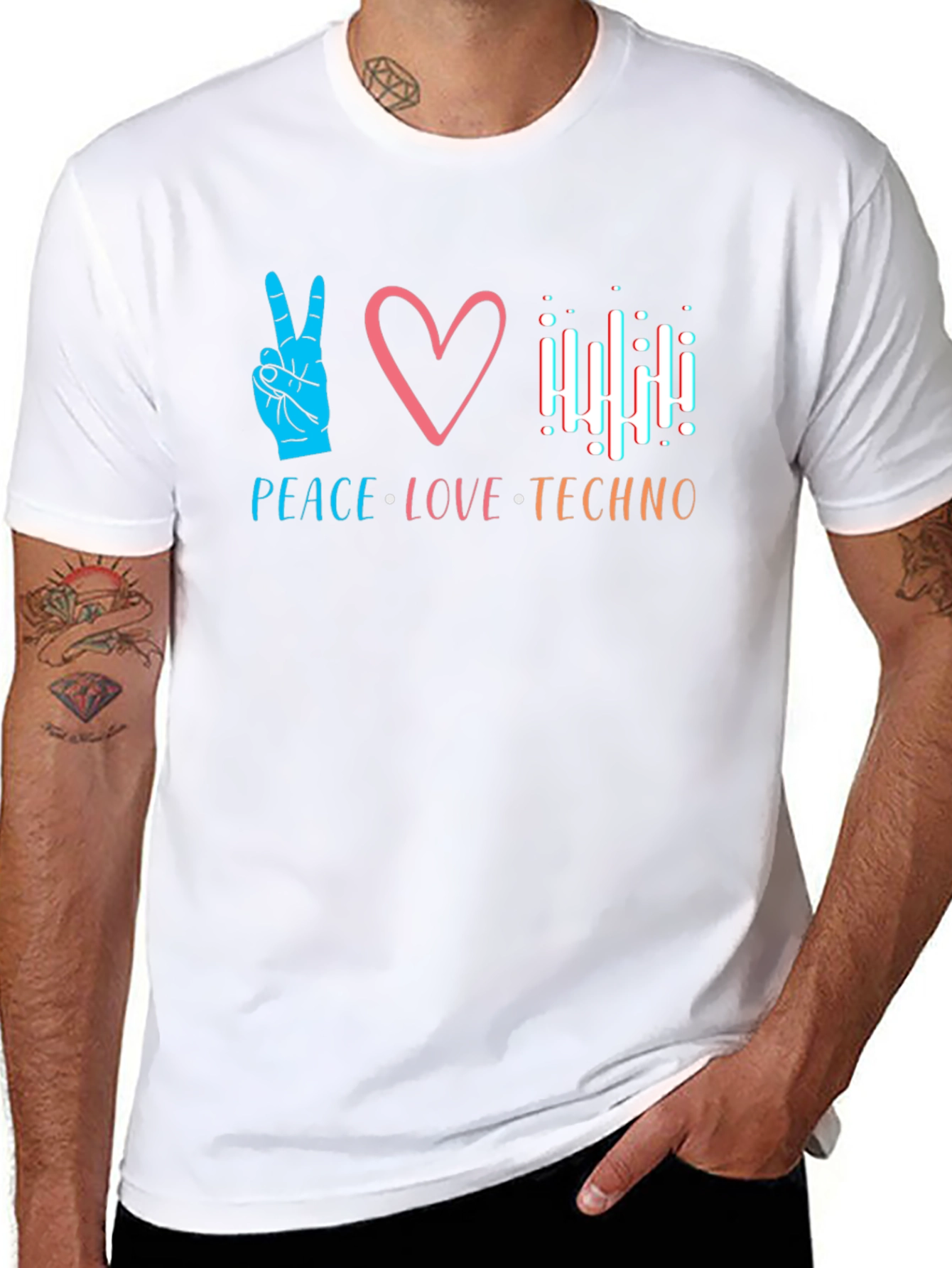 Peace Love Techno Black T-Shirt