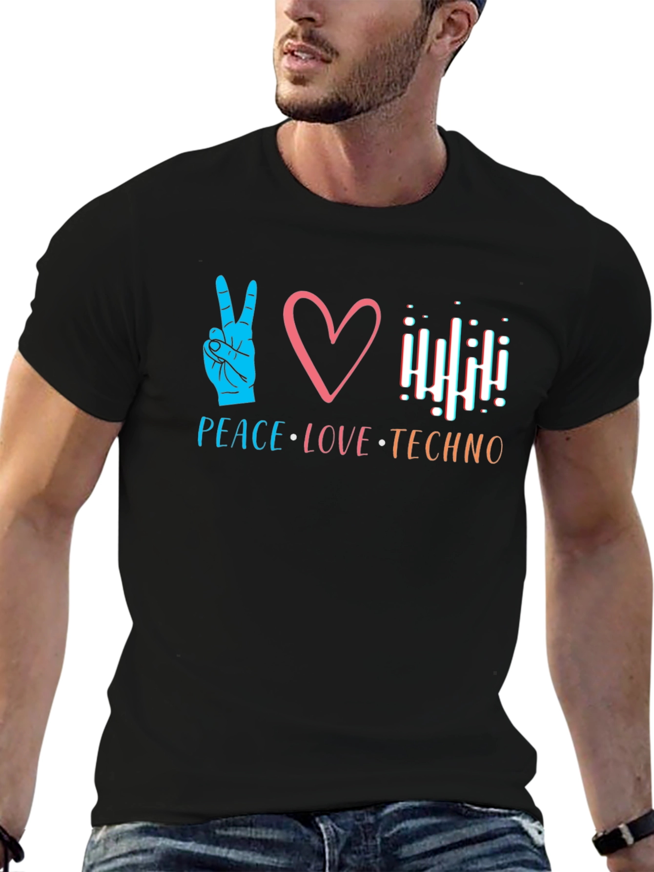 Peace Love Techno Black T-Shirt