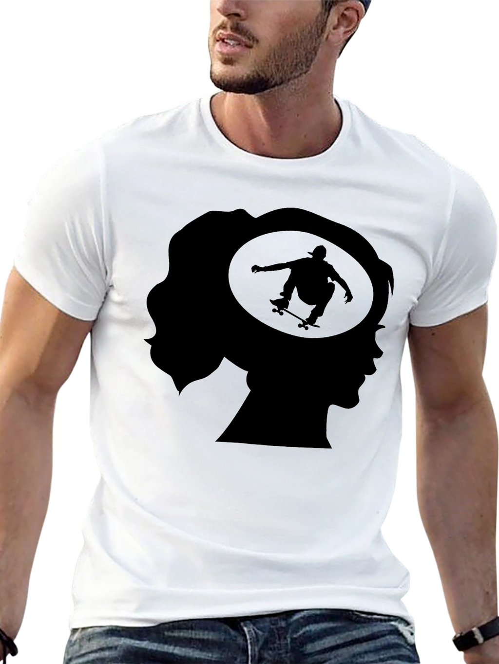 Skater Silhouette Black Graphic T-Shirt