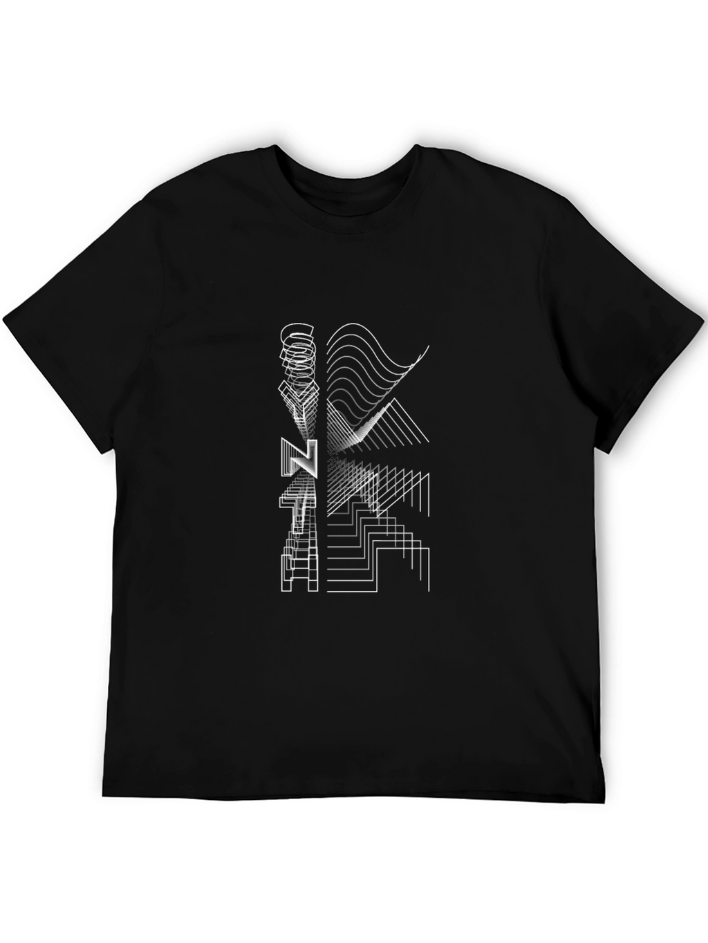 Geometric Line Art Black T-Shirt