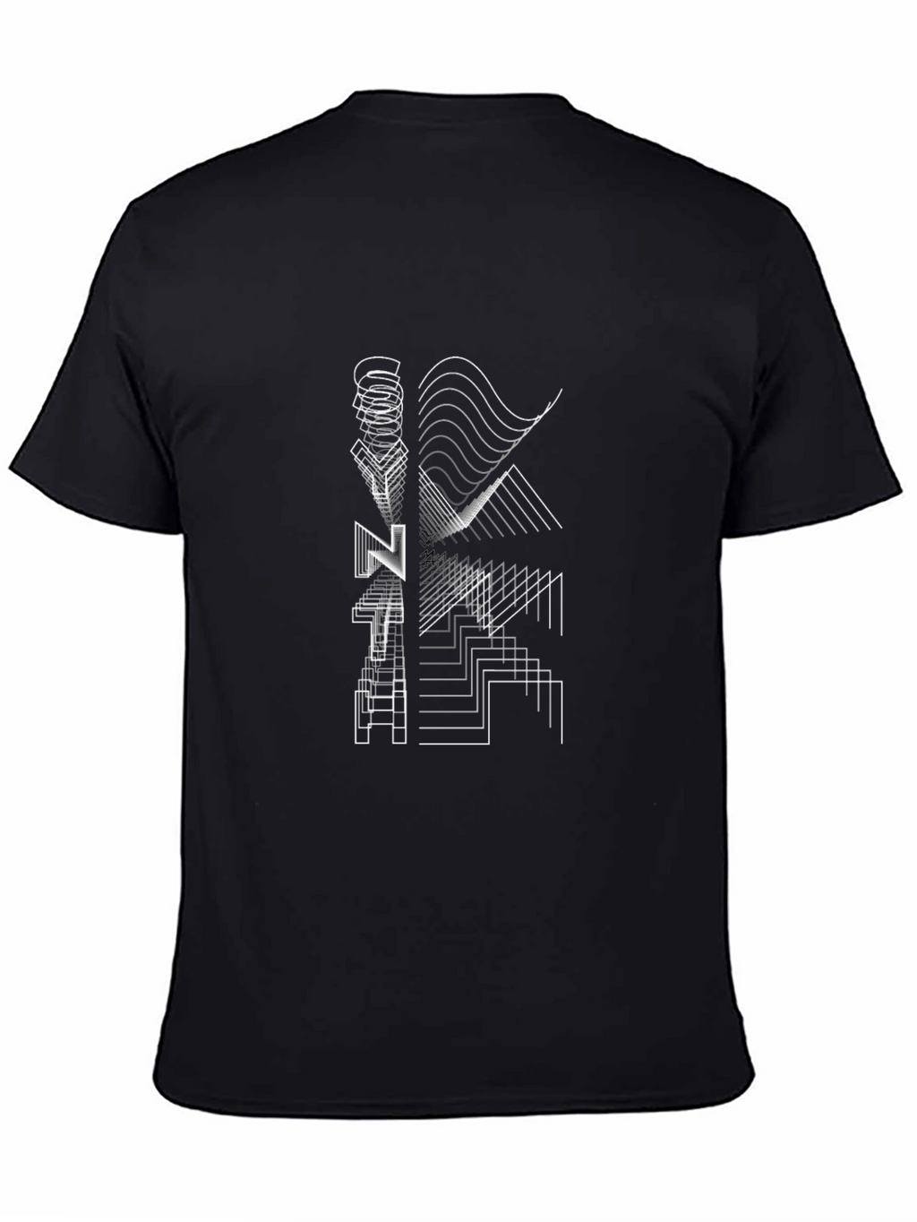 Geometric Line Art Black T-Shirt