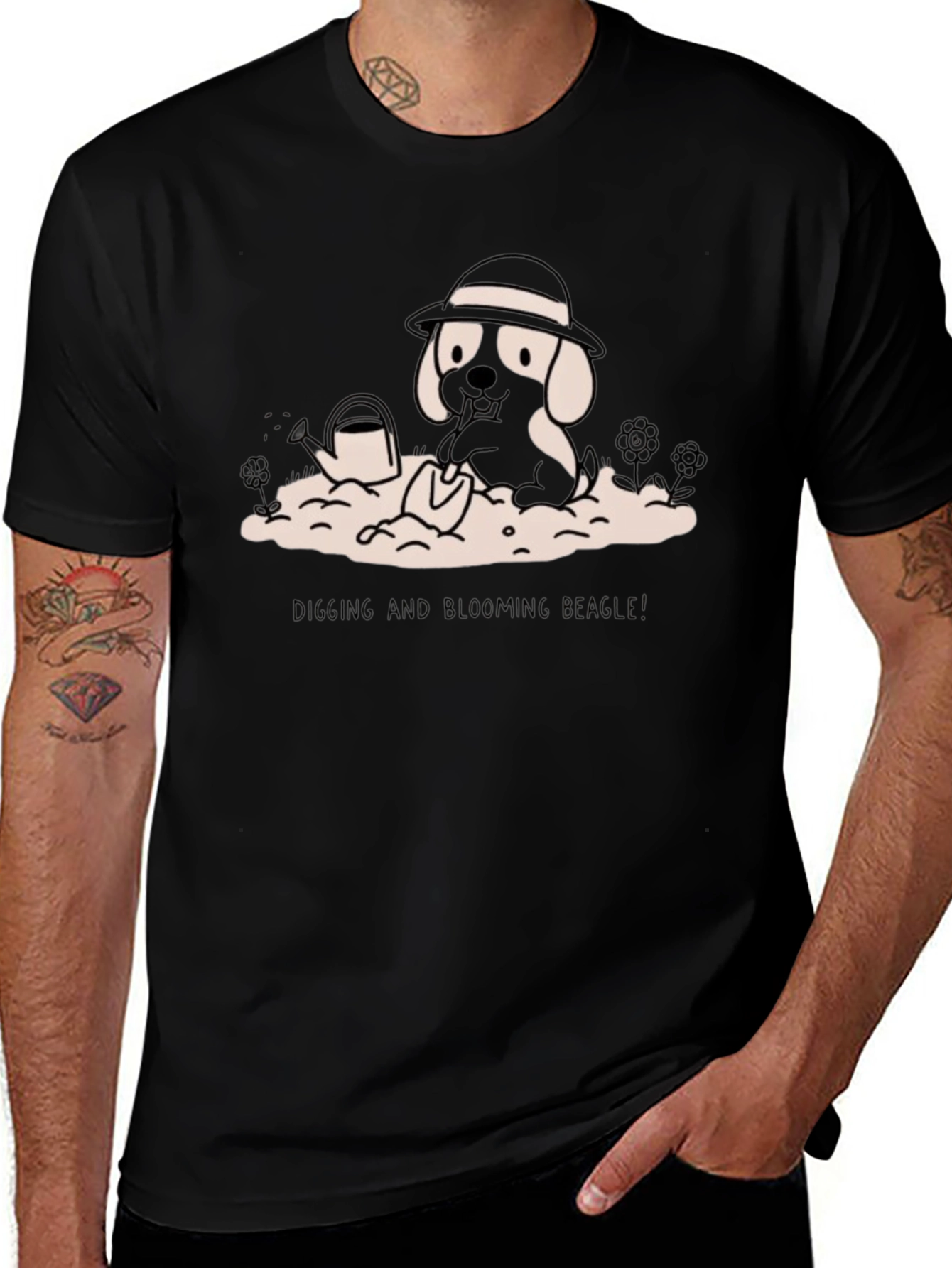 Digging Beagle Graphic Tee - Black Cotton T-Shirt
