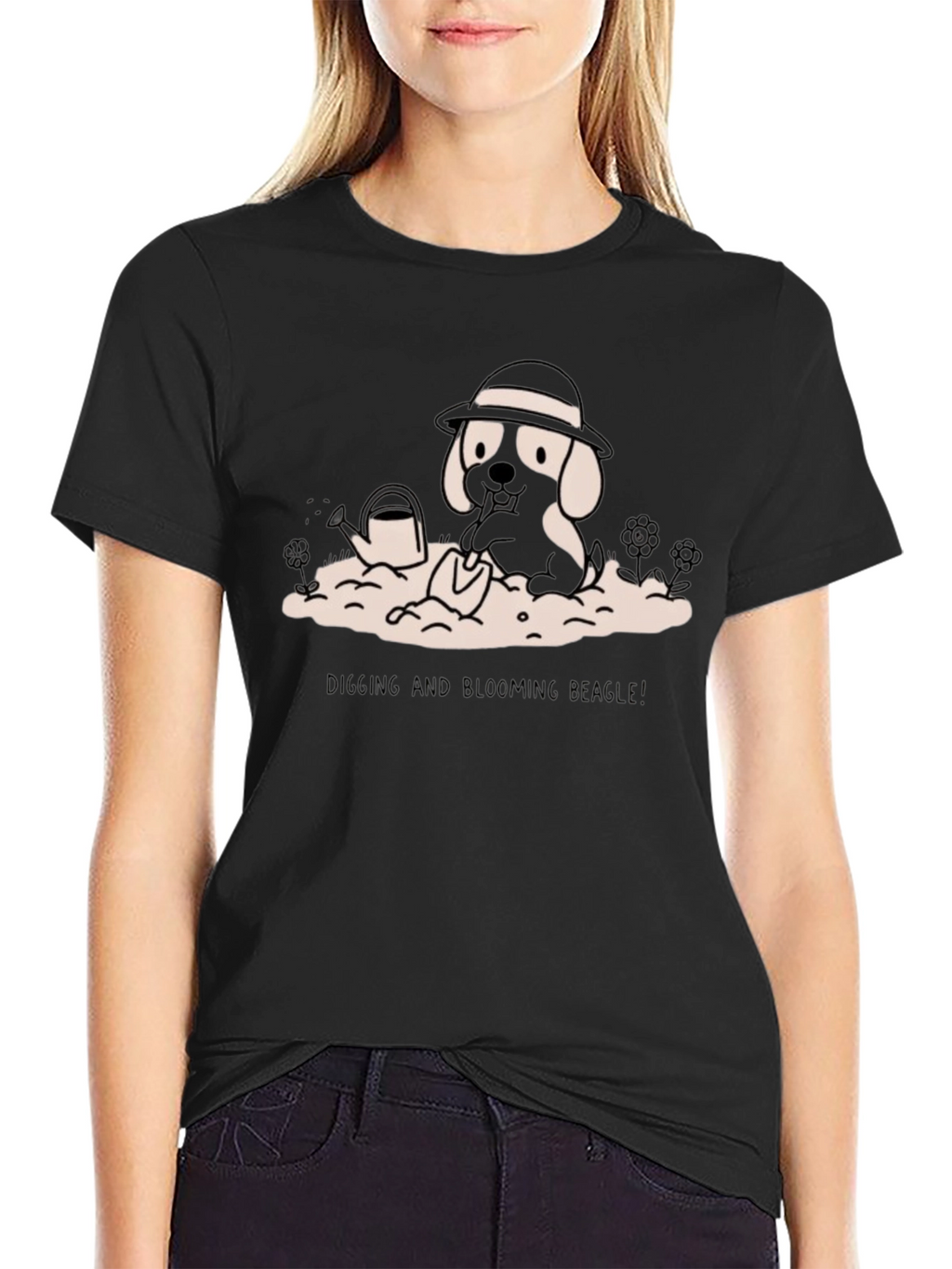 Digging Beagle Graphic Tee - Black Cotton T-Shirt