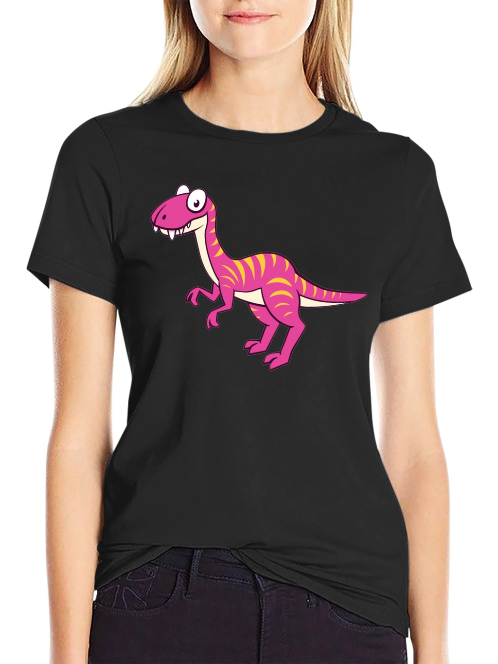 Cartoon Dinosaur Graphic Print Mens Tee - Black