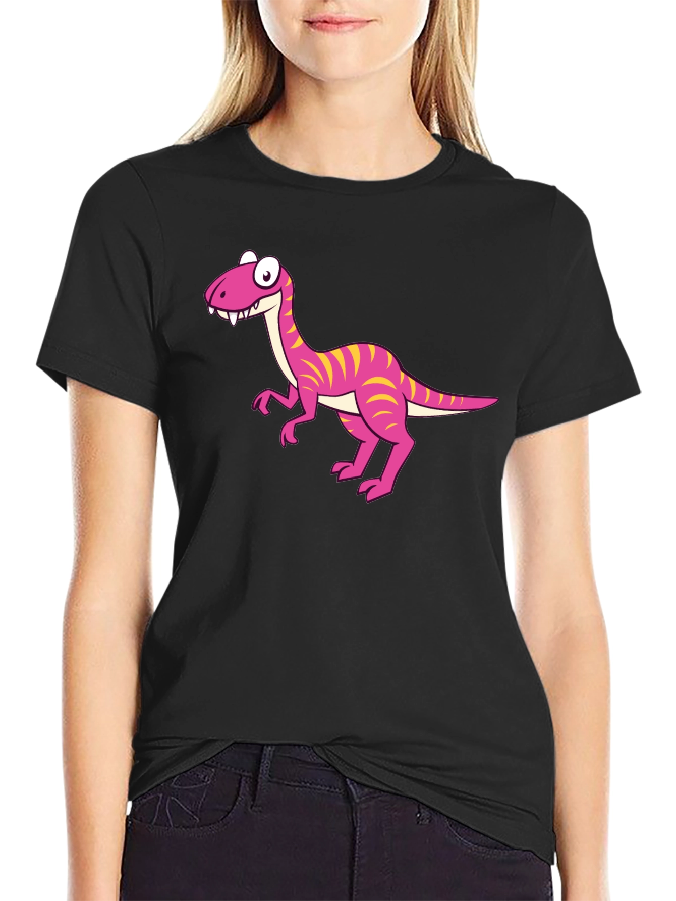 Cartoon Dinosaur Graphic Print Mens Tee - Black