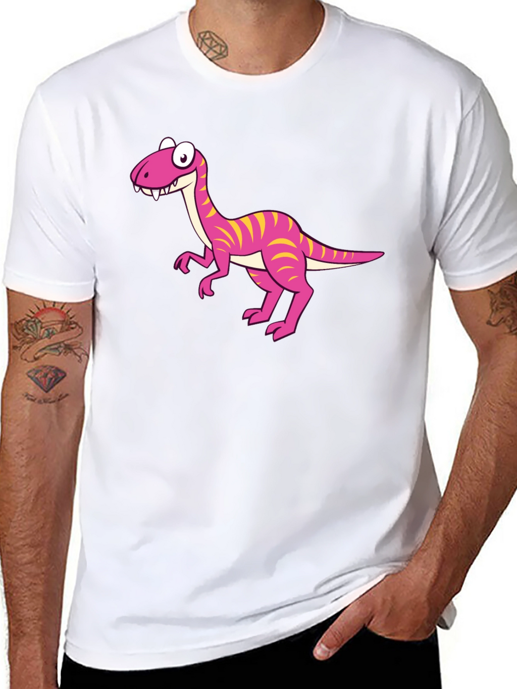 Cartoon Dinosaur Graphic Print Mens Tee - Black