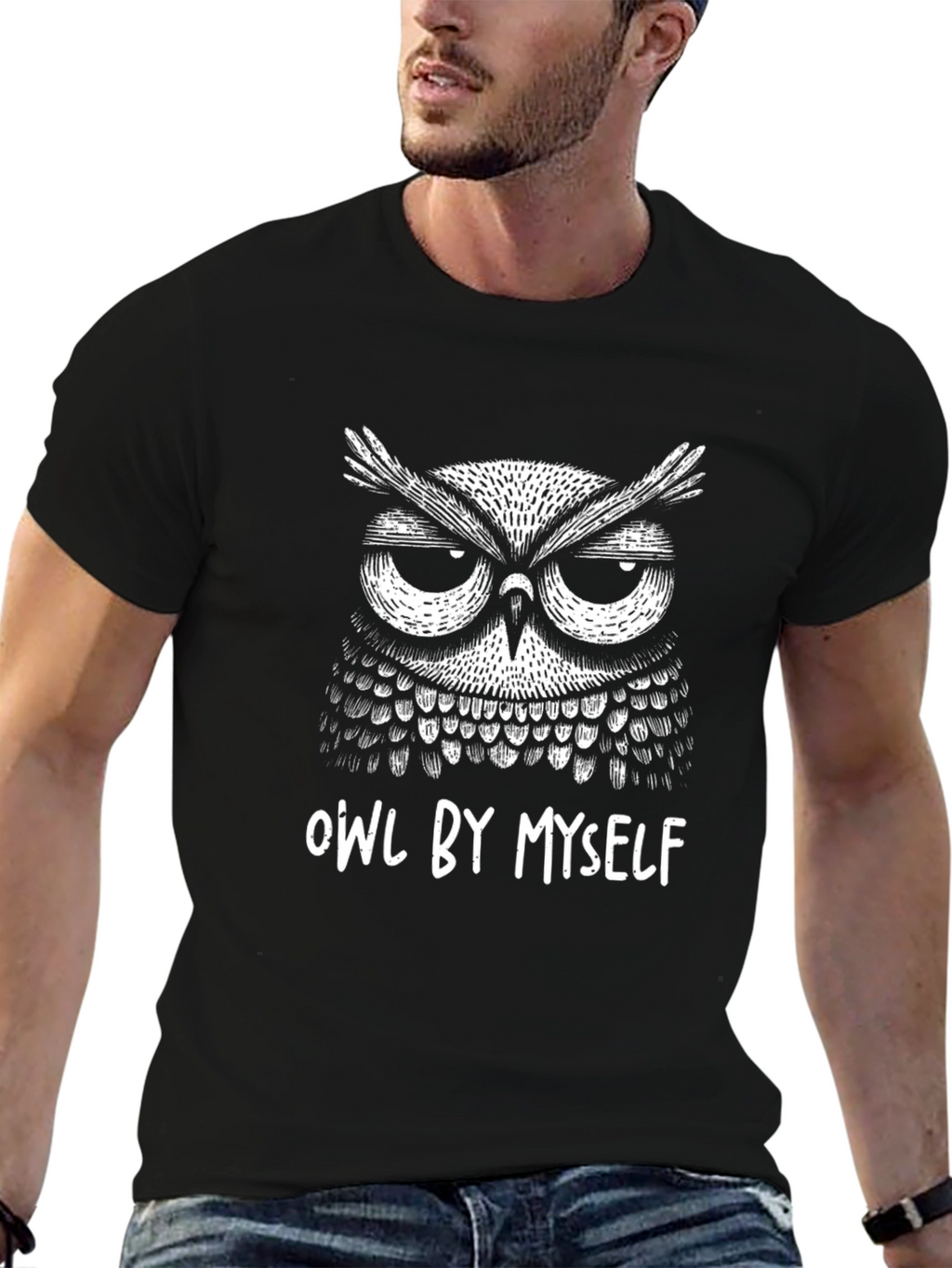 Owl By Myself Black Graphic T-Shirt