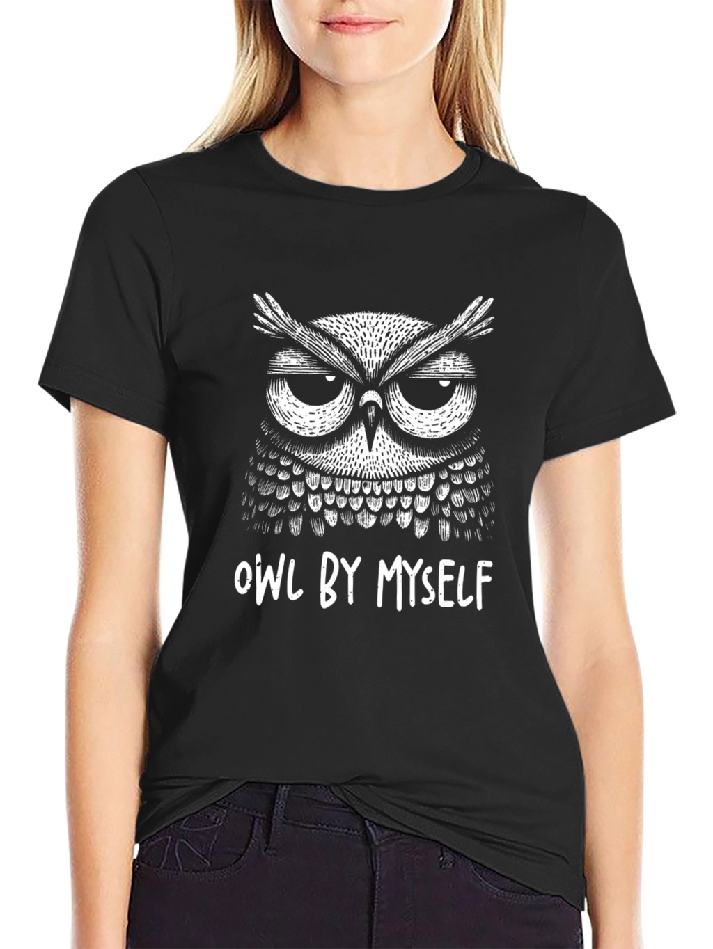 Owl By Myself Black Graphic T-Shirt