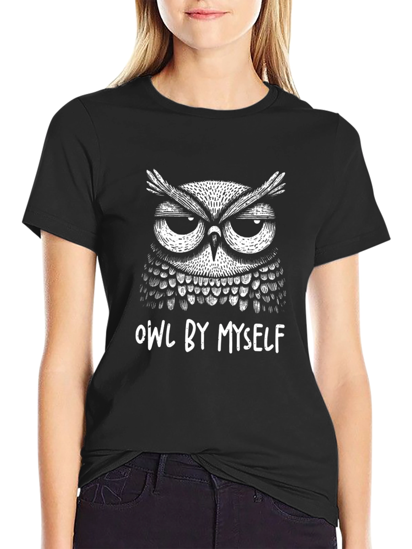 Owl By Myself Black Graphic T-Shirt