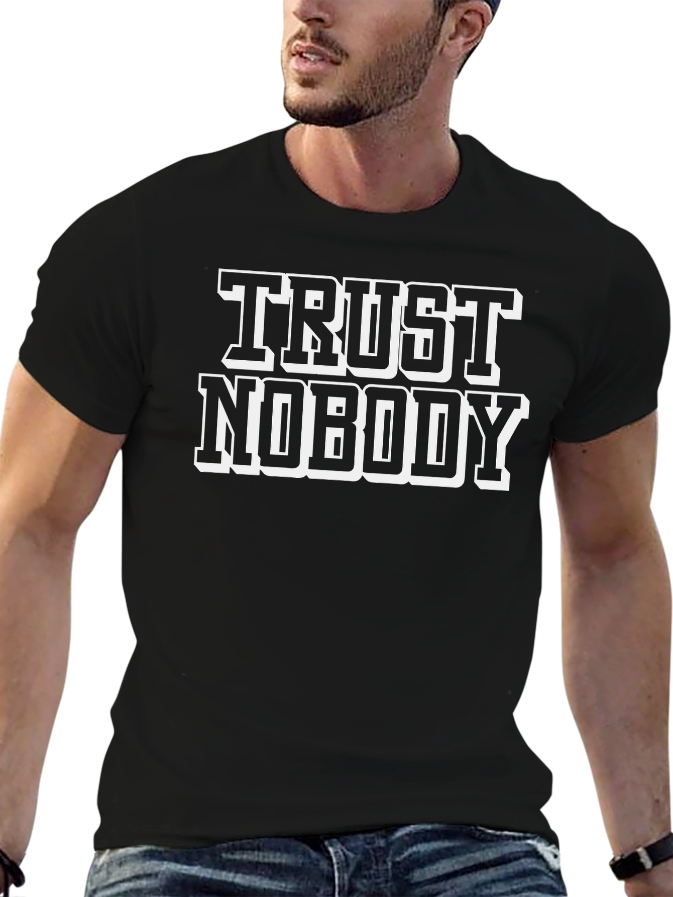 Trust Nobody Graphic Print Black T-Shirt