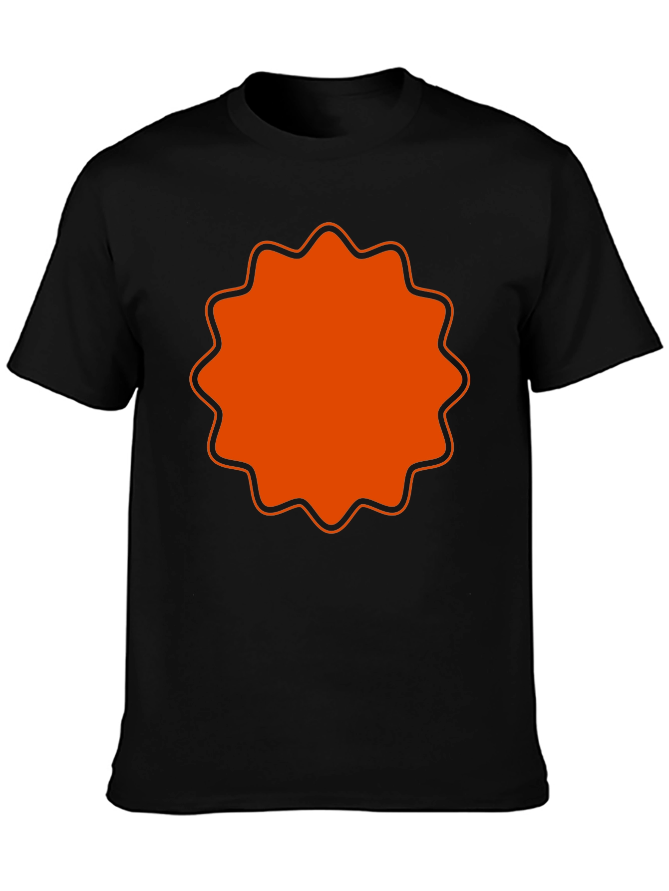 Mens Black T-Shirt with Orange Starburst Design
