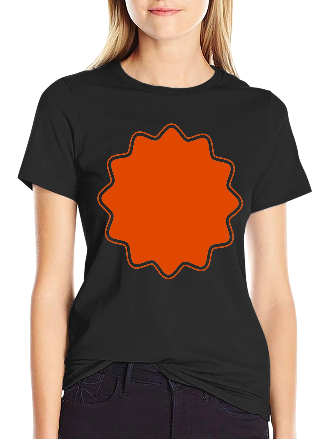 Mens Black T-Shirt with Orange Starburst Design