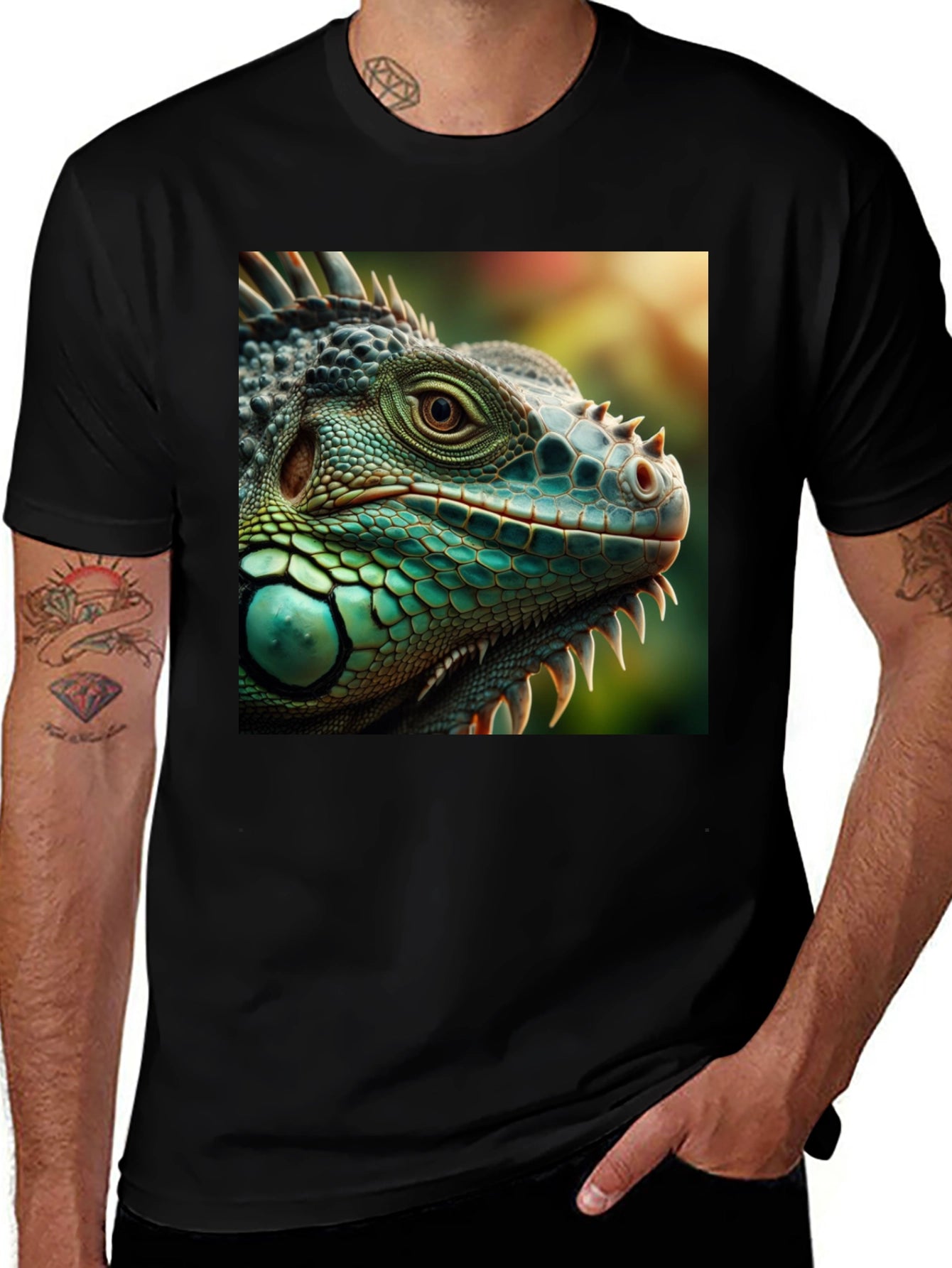 Iguana Graphic Print T-Shirt - Black