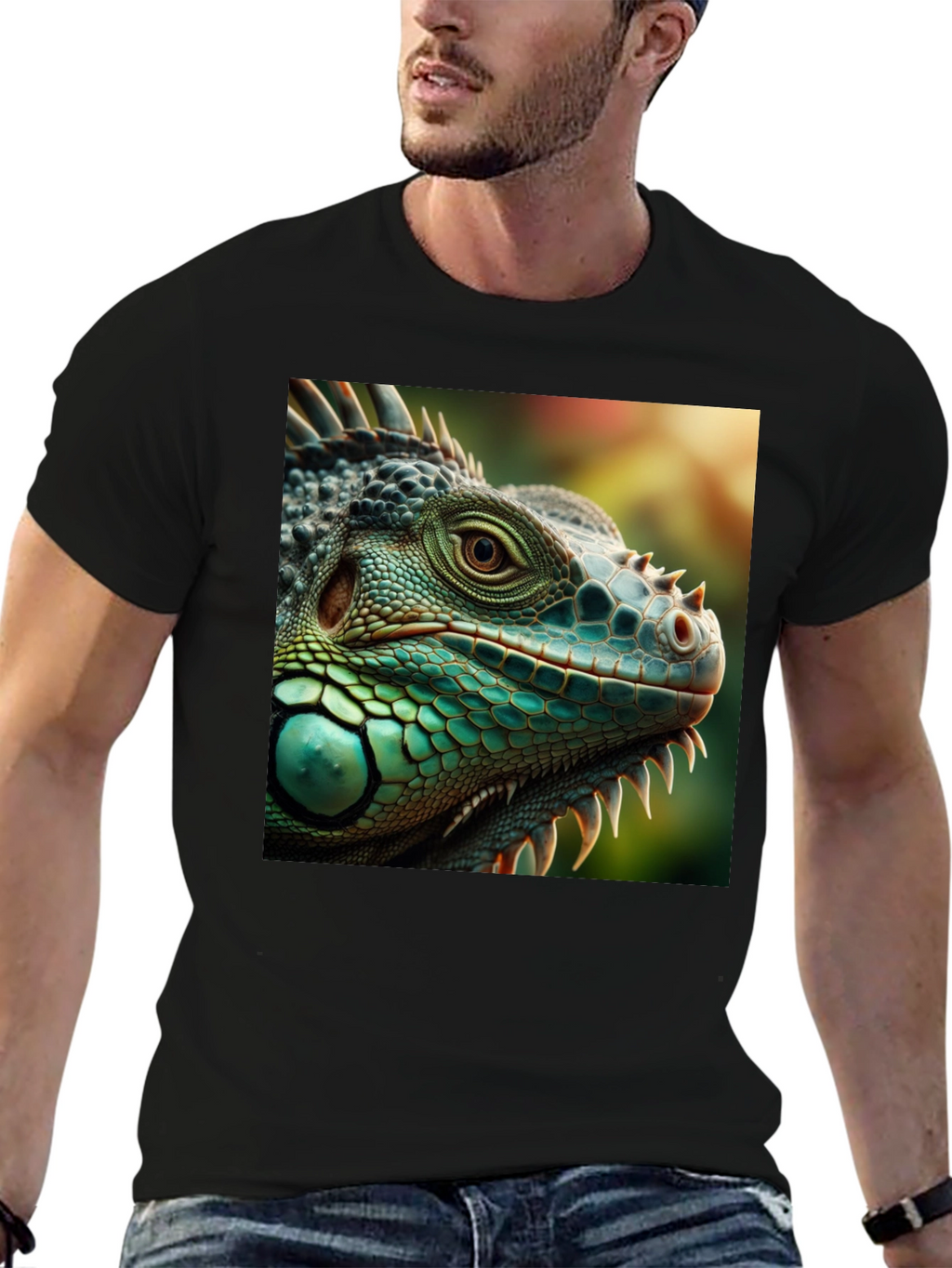 Iguana Graphic Print T-Shirt - Black
