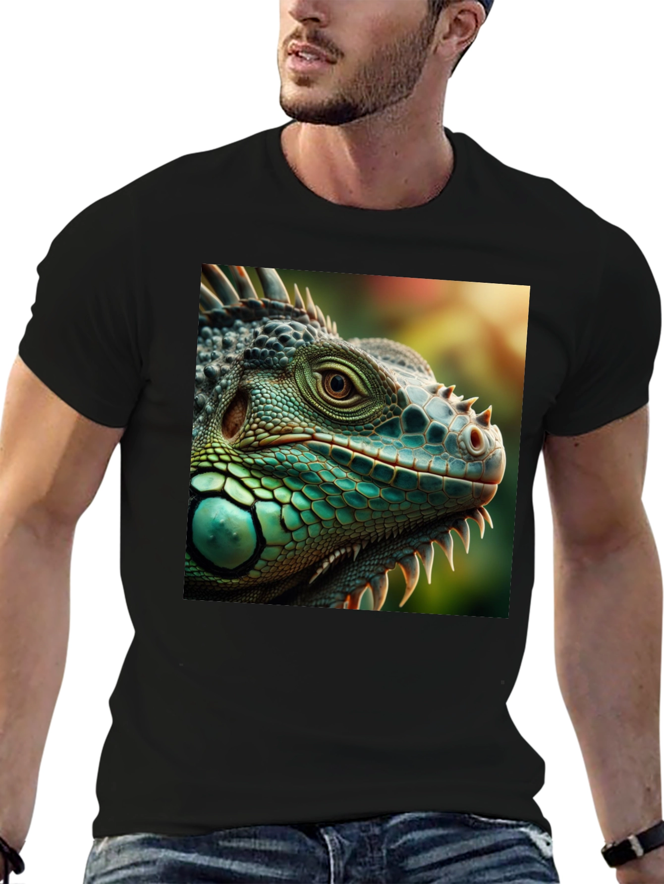 Iguana Graphic Print T-Shirt - Black