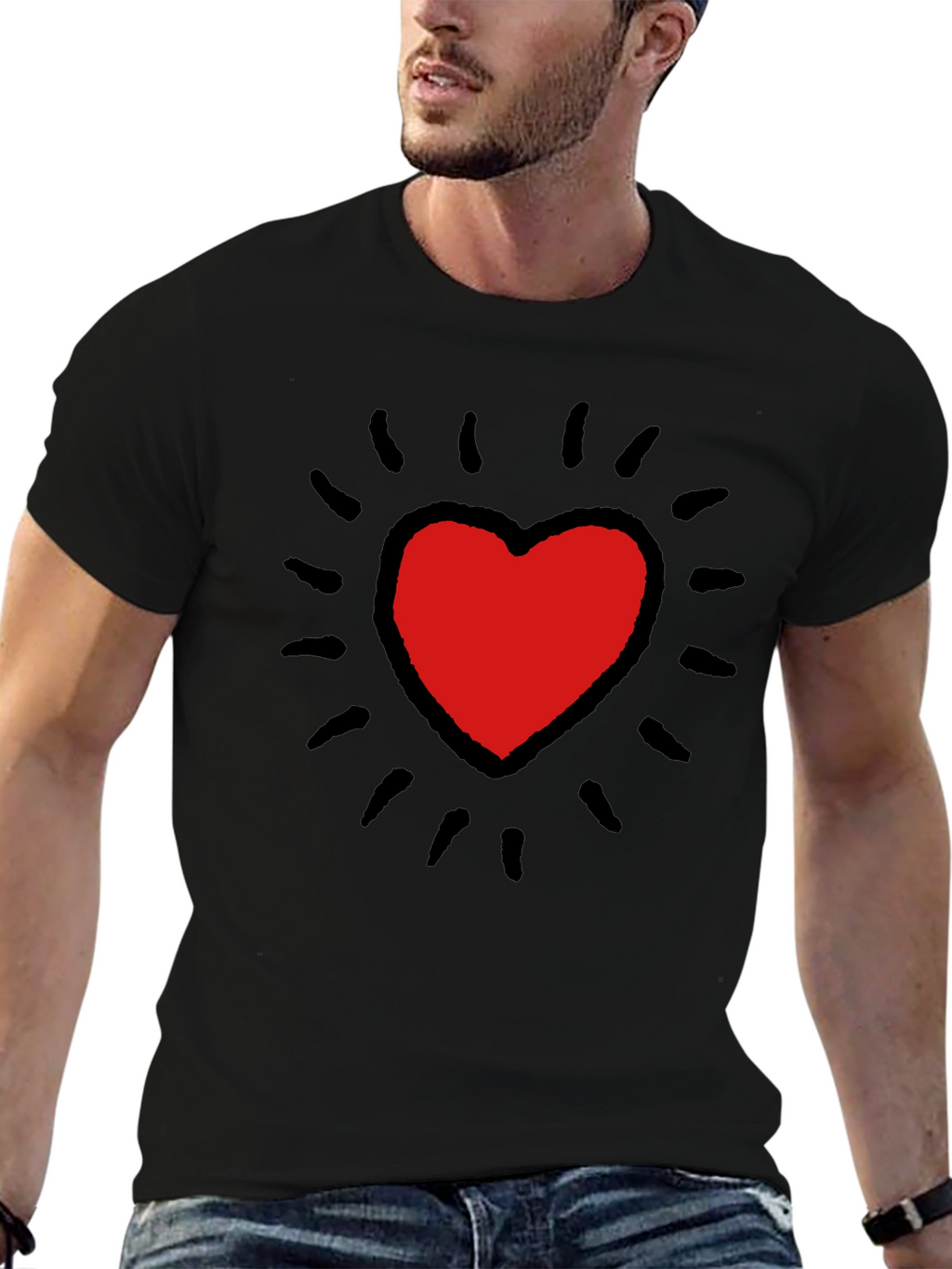 Keith Haring Inspired Heart T-Shirt - Bold Black Tee