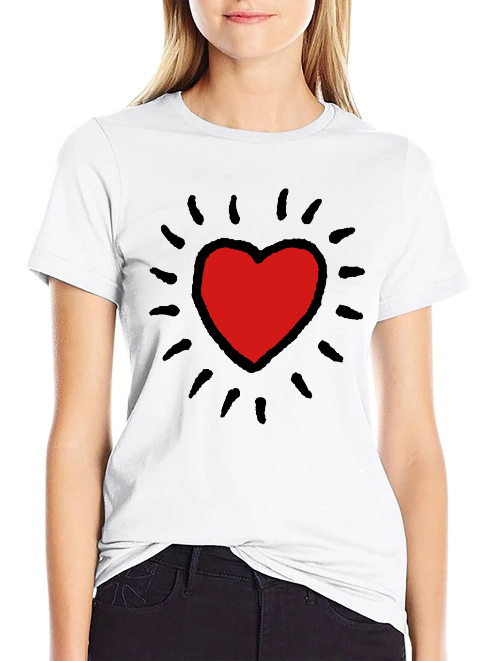 Keith Haring Inspired Heart T-Shirt - Bold Black Tee
