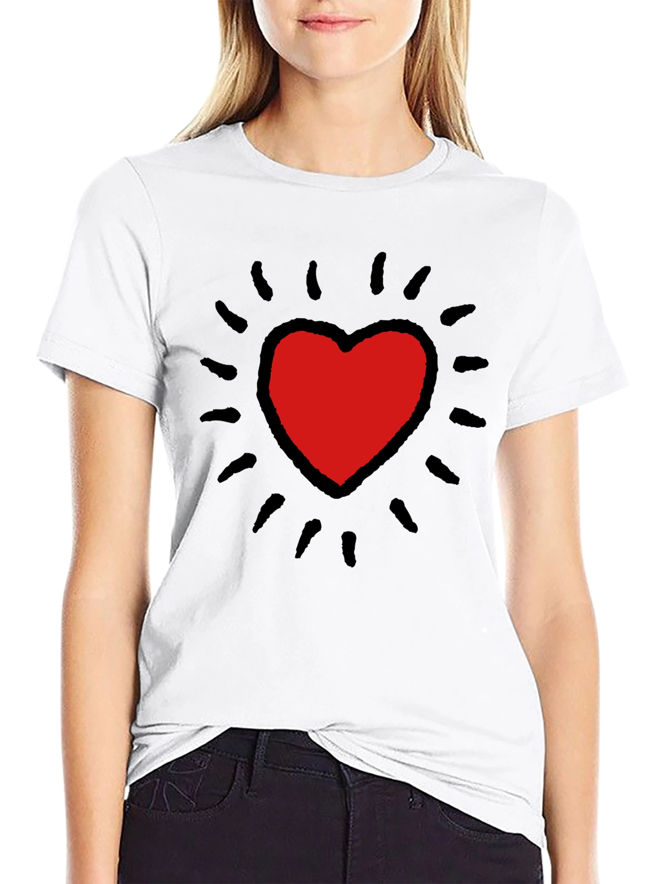 Keith Haring Inspired Heart T-Shirt - Bold Black Tee