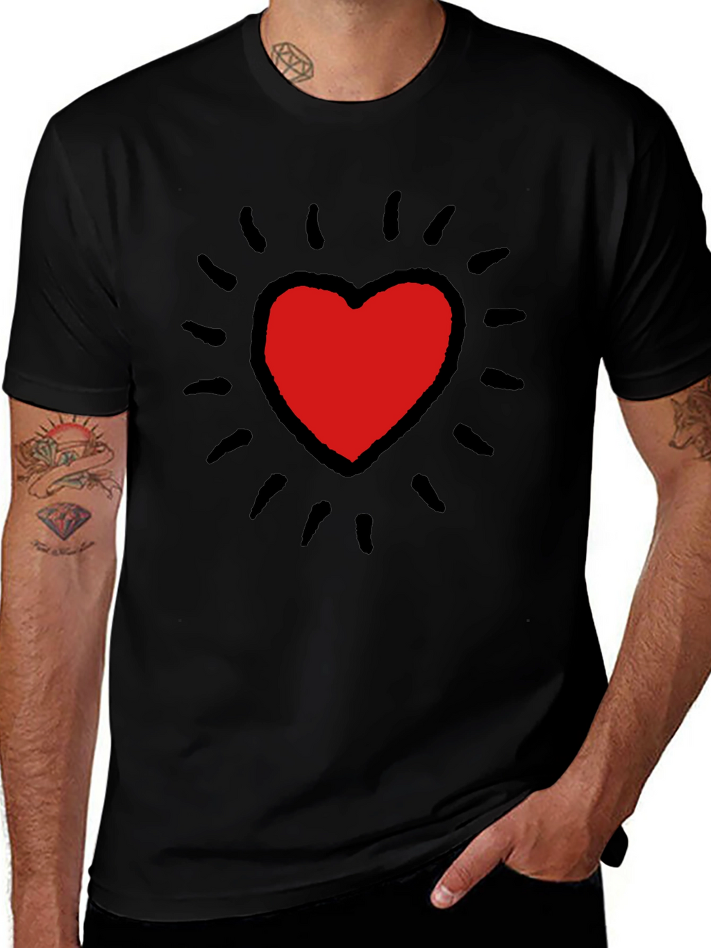 Keith Haring Inspired Heart T-Shirt - Bold Black Tee