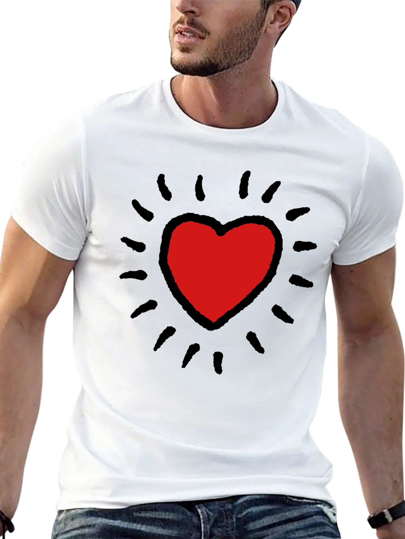 Keith Haring Inspired Heart T-Shirt - Bold Black Tee