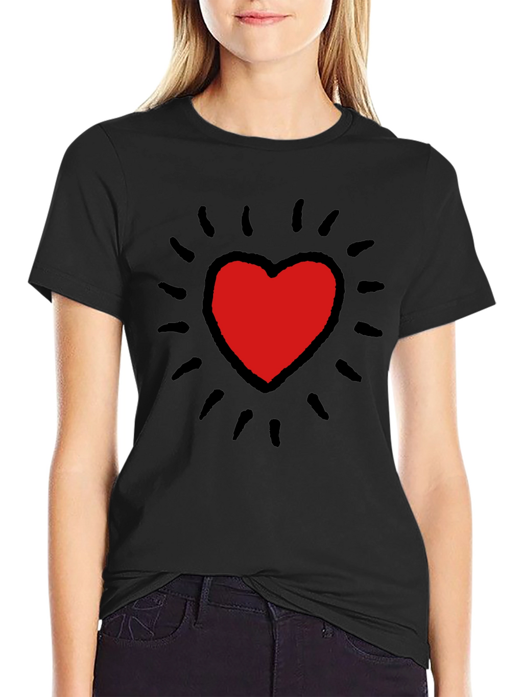 Keith Haring Inspired Heart T-Shirt - Bold Black Tee