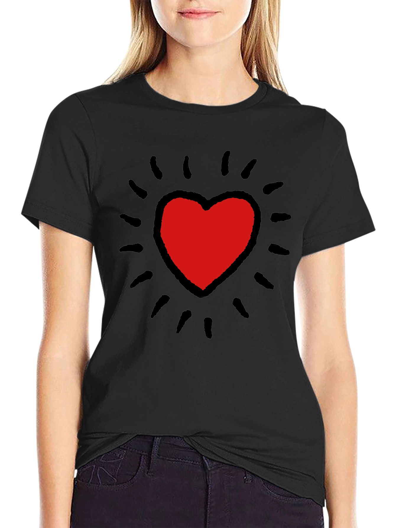 Keith Haring Inspired Heart T-Shirt - Bold Black Tee