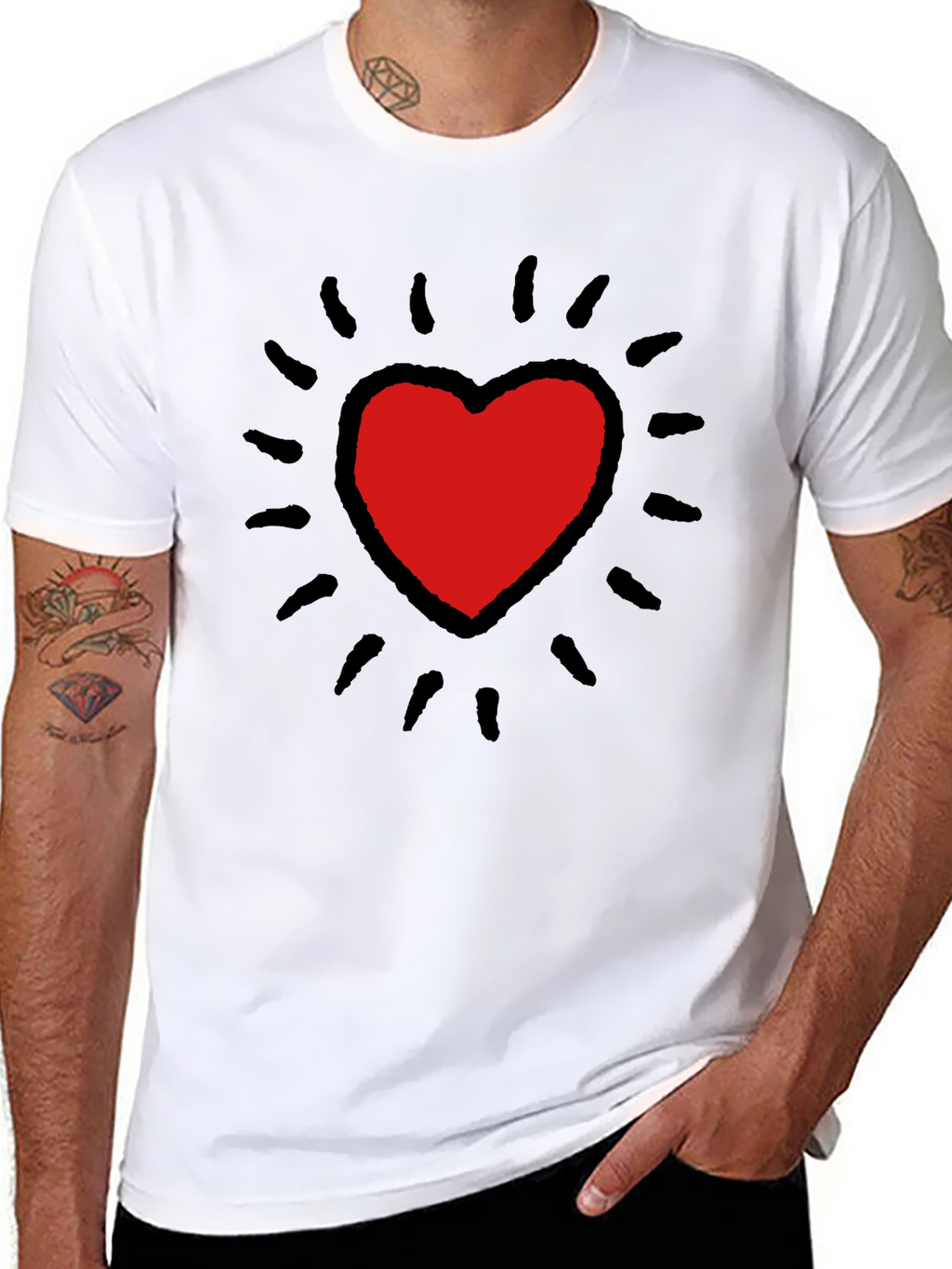 Keith Haring Inspired Heart T-Shirt - Bold Black Tee