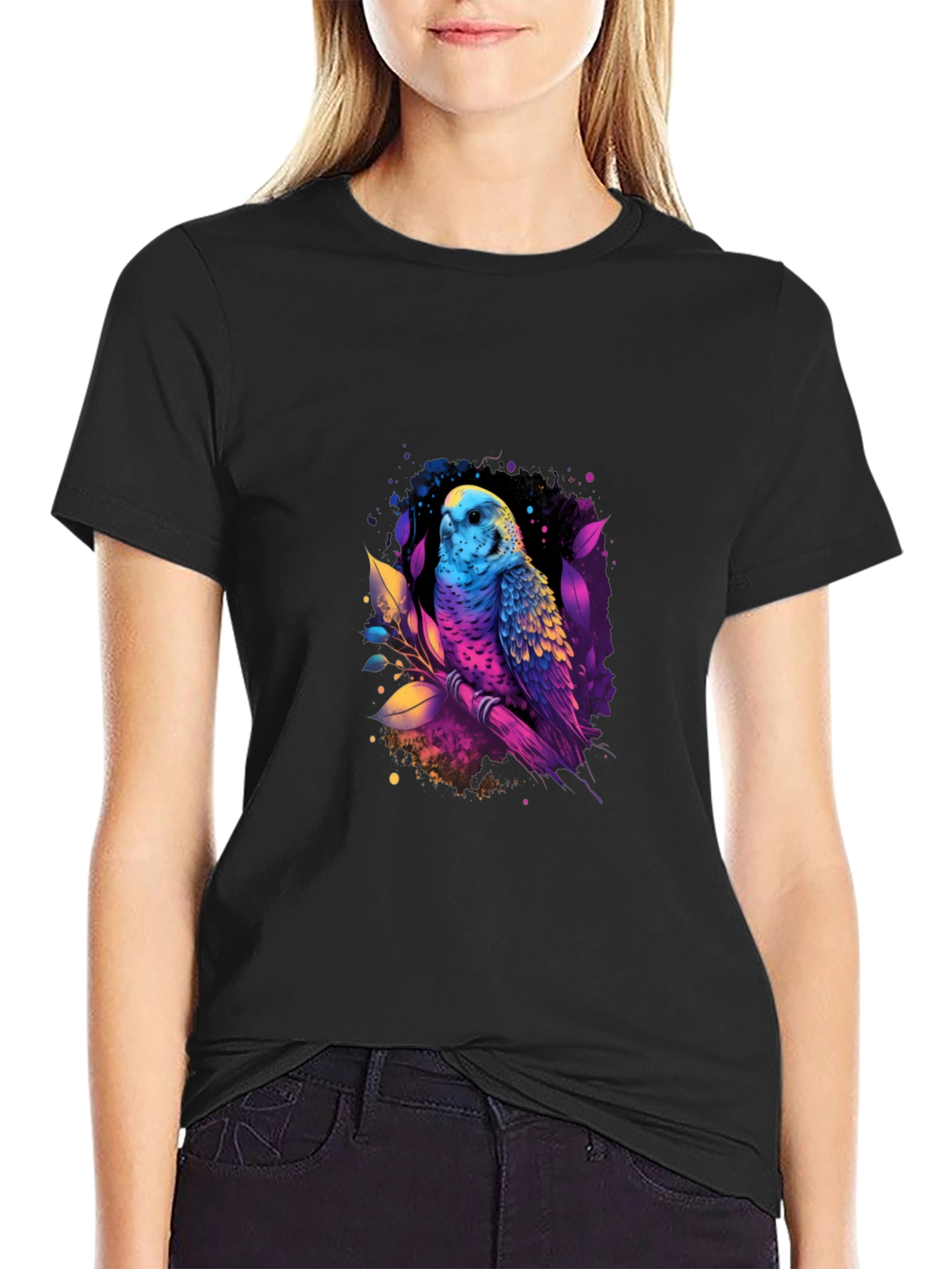 Colorful Budgie Parrot Graphic Tee