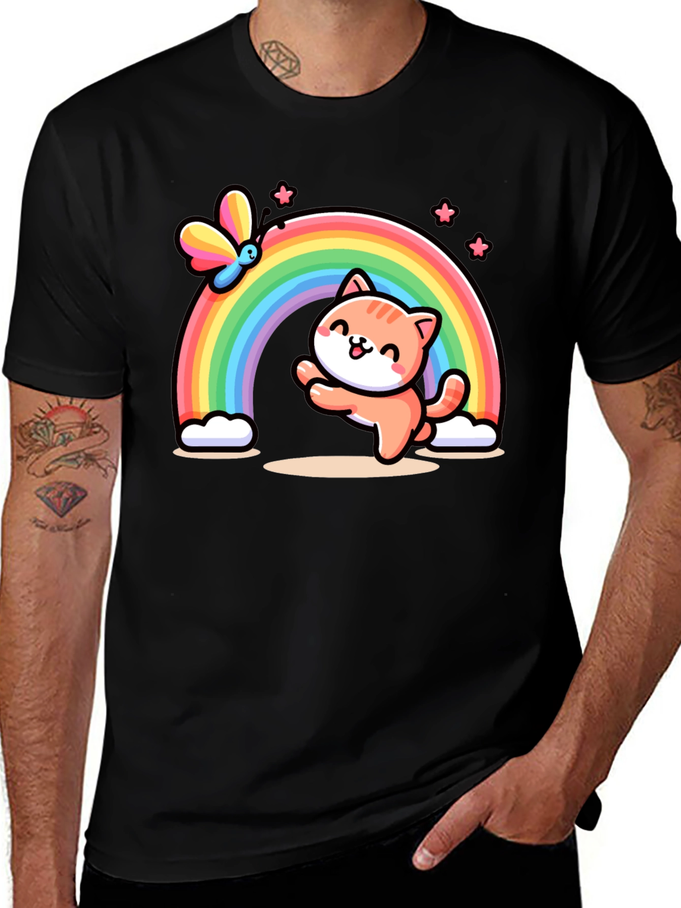 Cat Rainbow Graphic T-Shirt