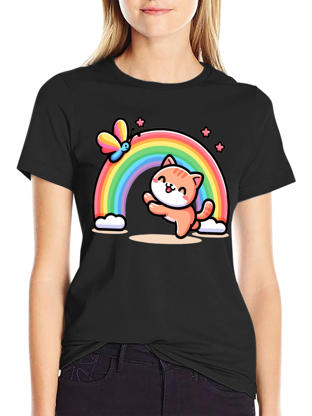 Cat Rainbow Graphic T-Shirt
