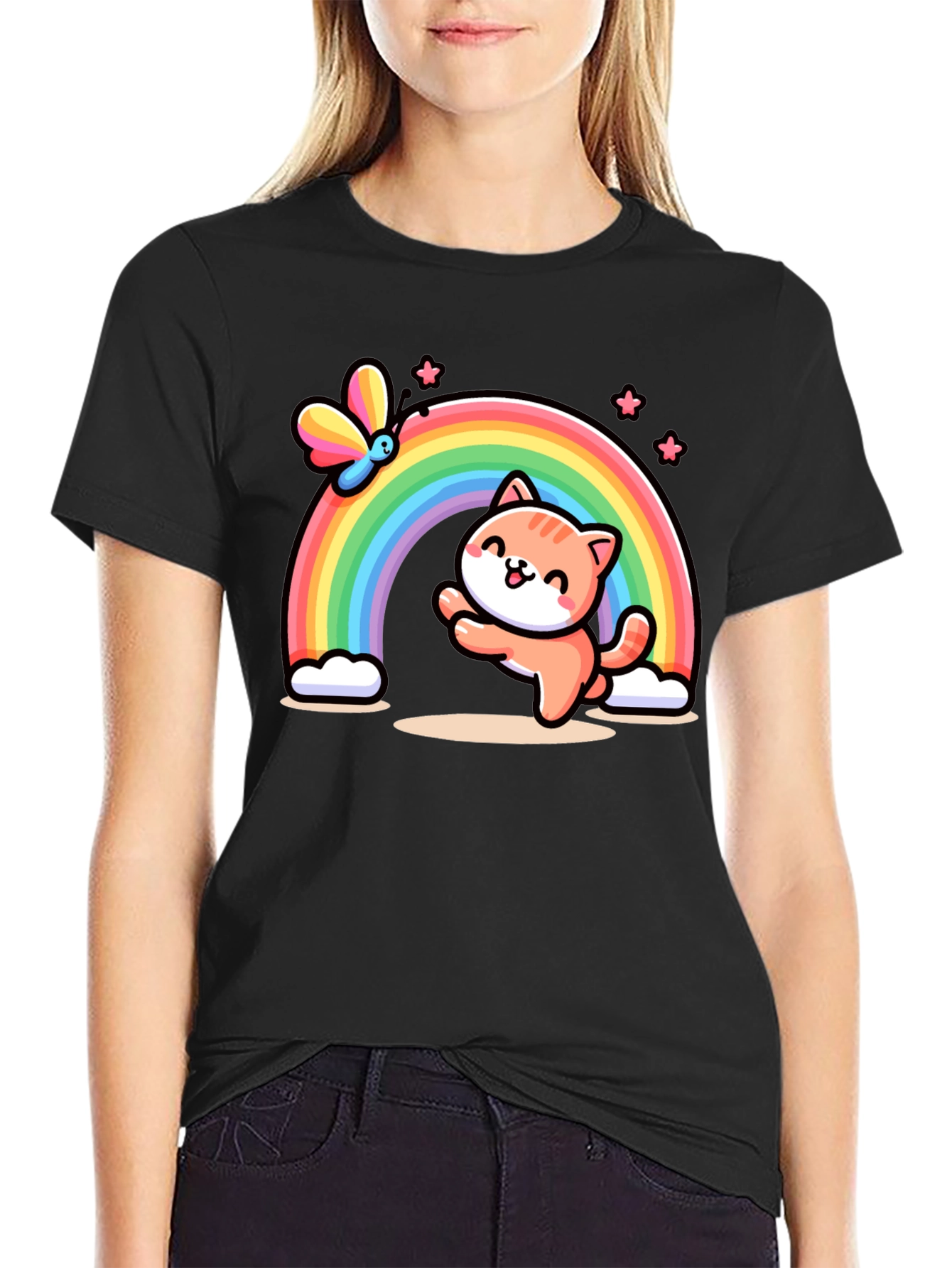 Cat Rainbow Graphic T-Shirt