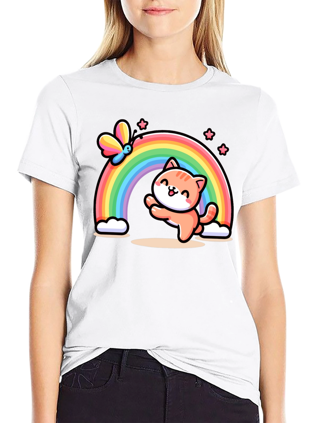 Cat Rainbow Graphic T-Shirt