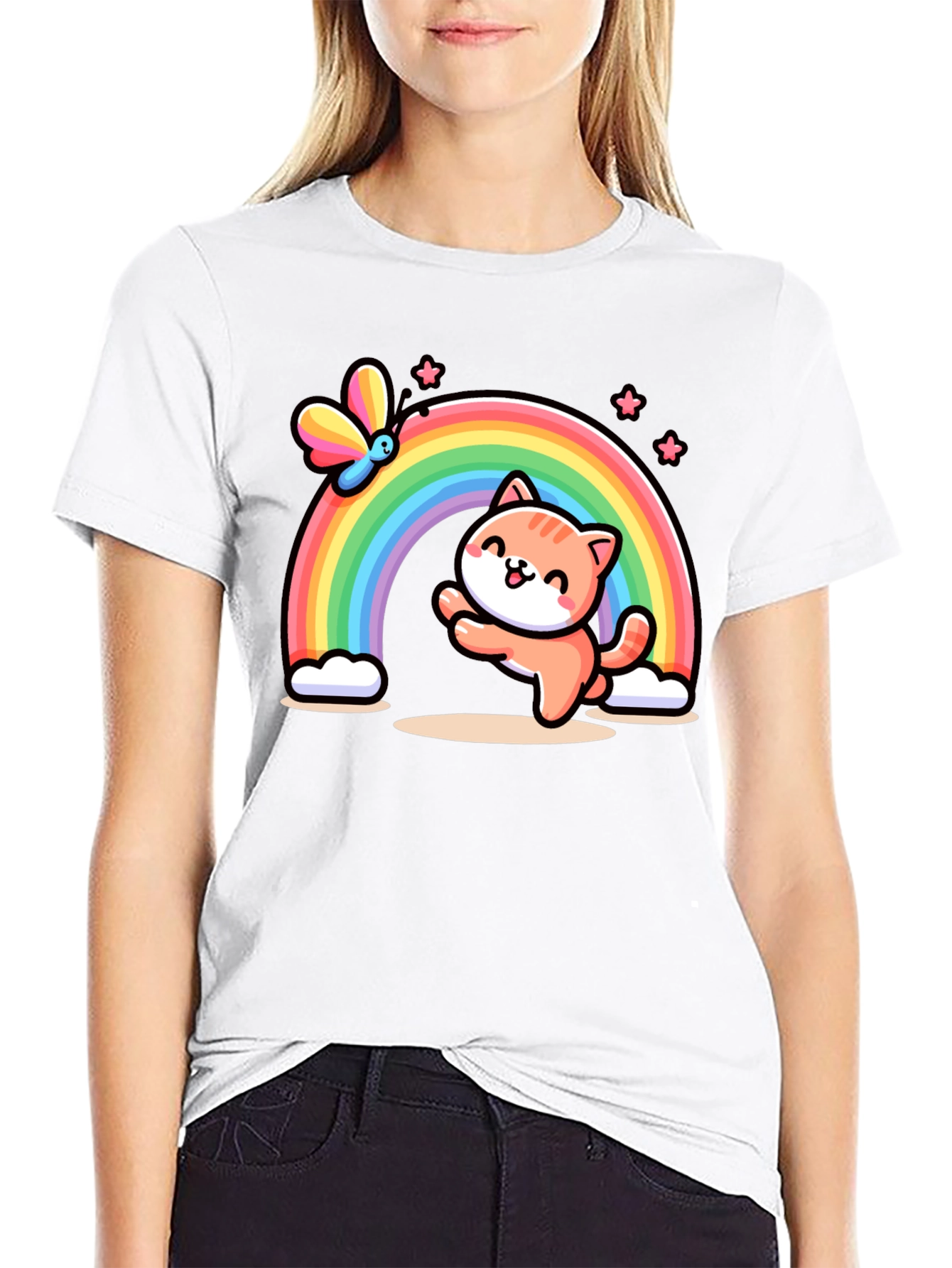 Cat Rainbow Graphic T-Shirt