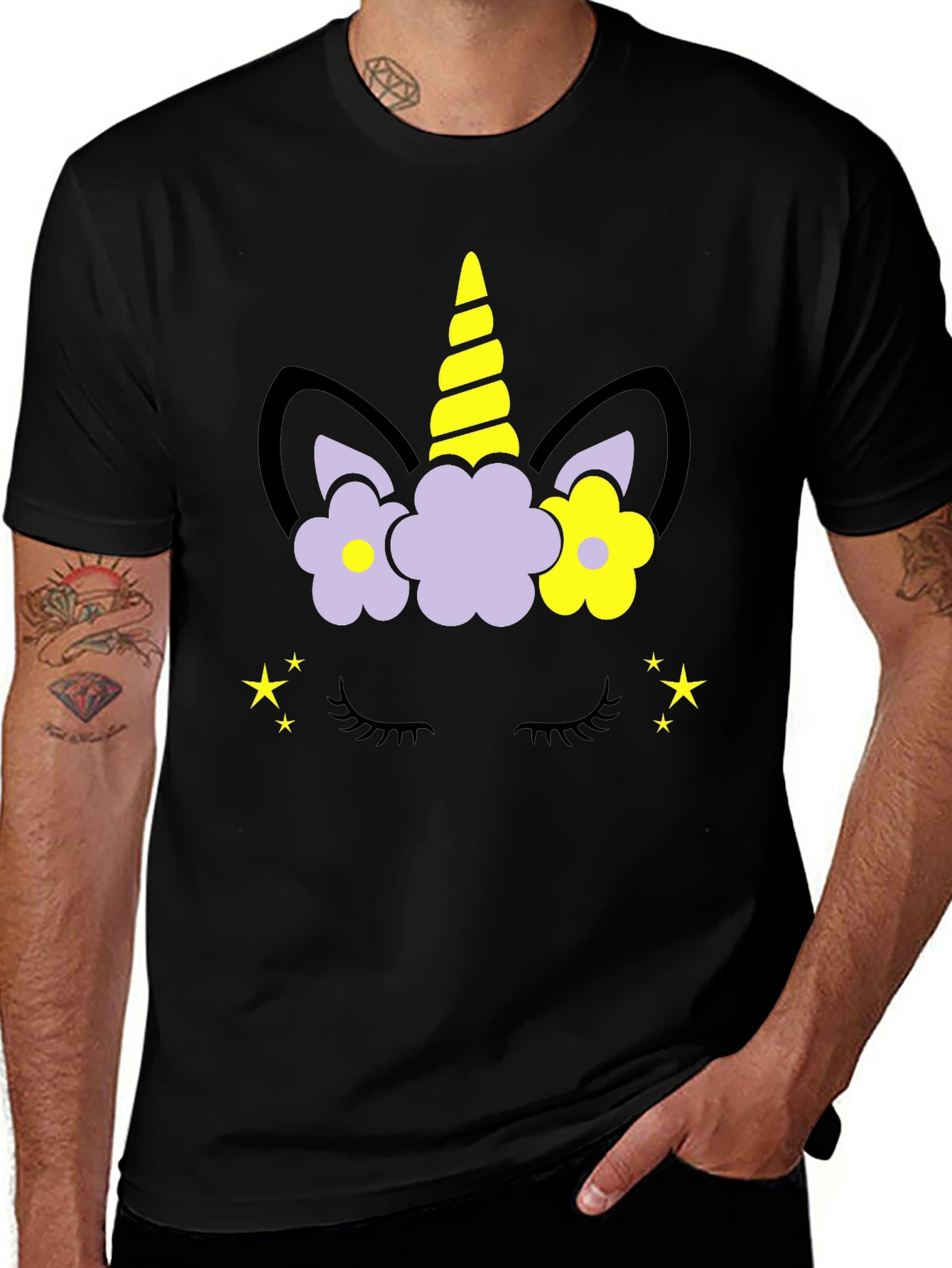 Unicorn Floral Graphic Tee - Mens Black T-Shirt