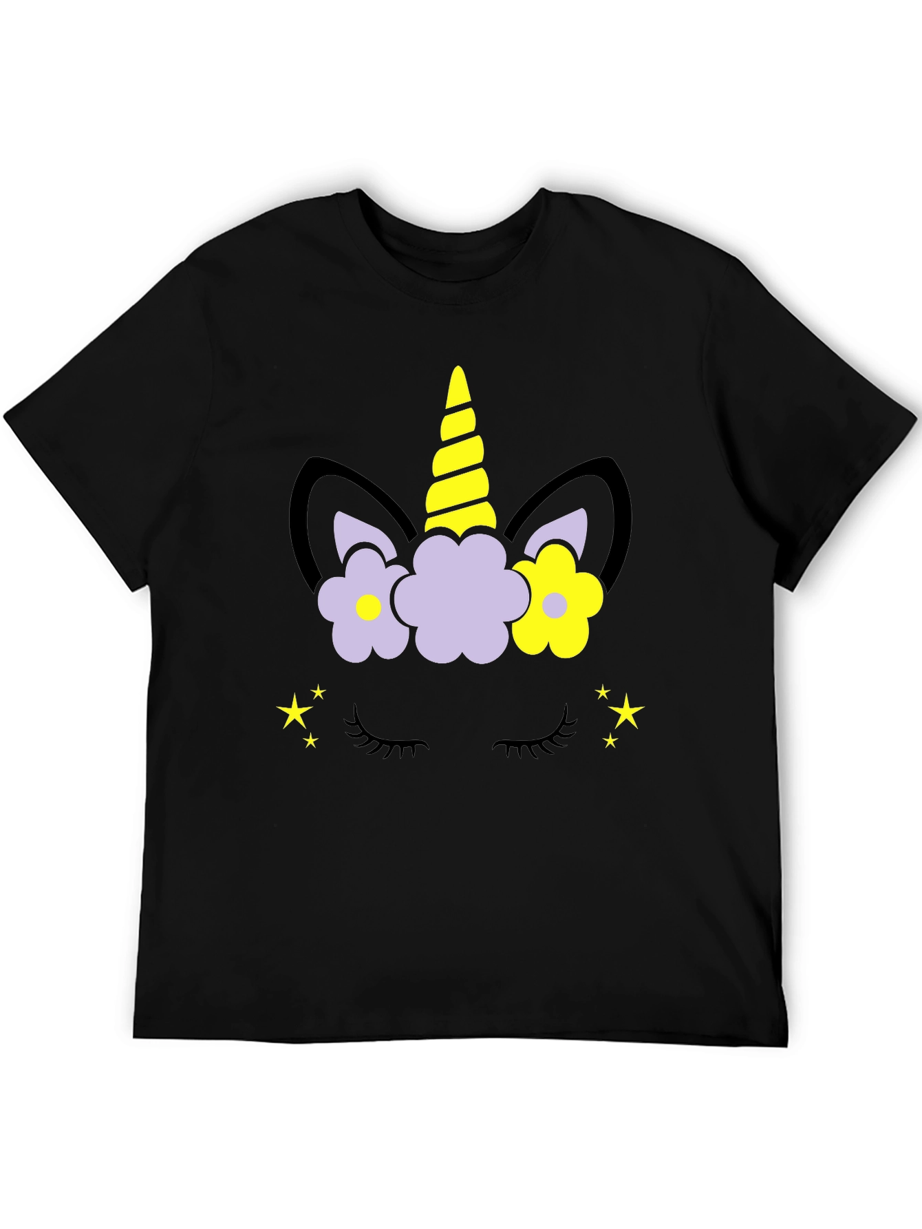 Unicorn Floral Graphic Tee - Mens Black T-Shirt