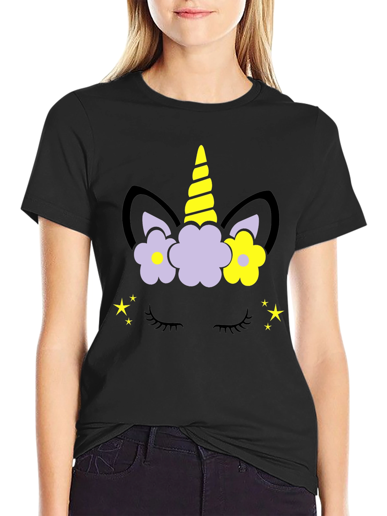 Unicorn Floral Graphic Tee - Mens Black T-Shirt