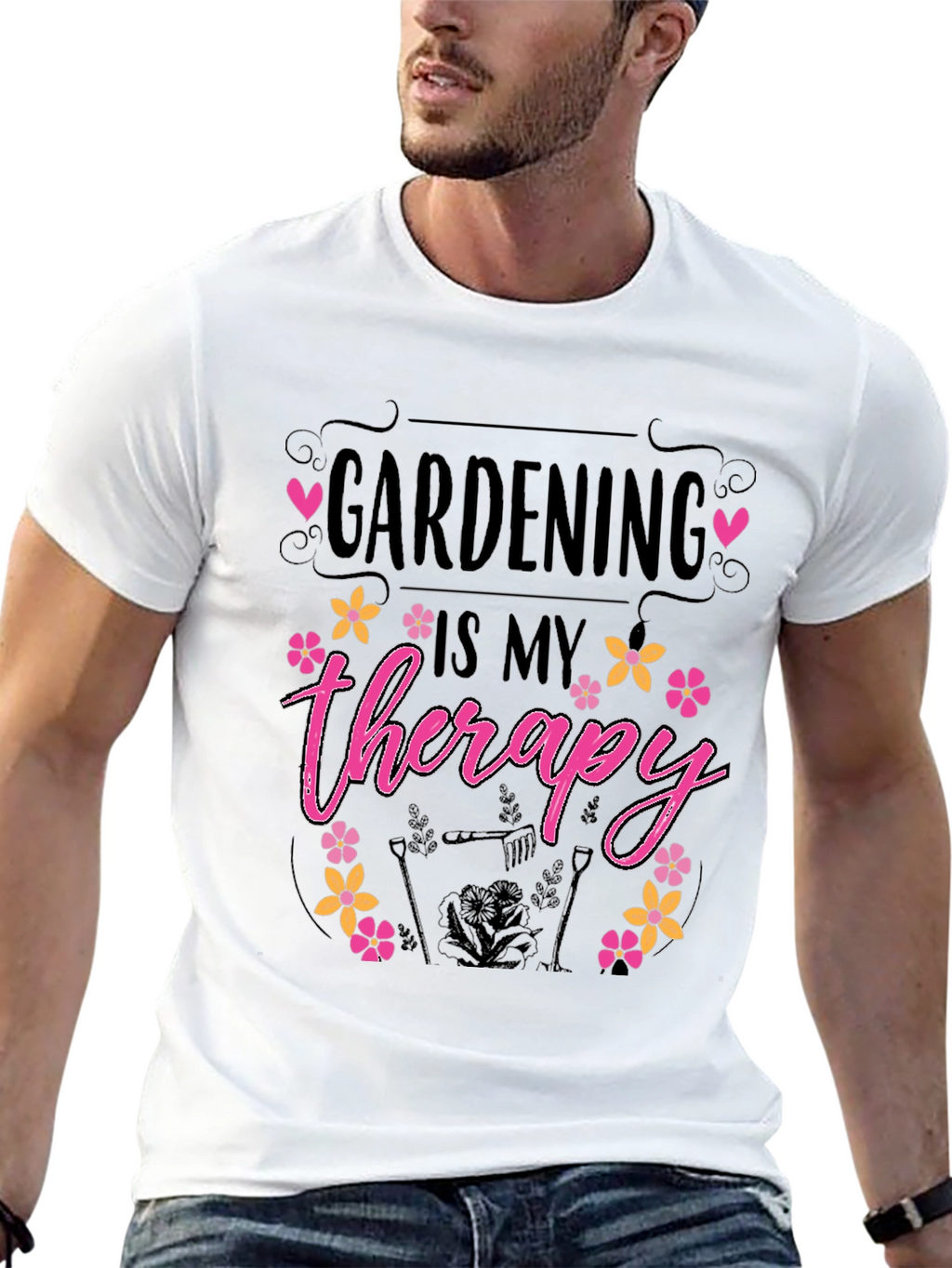 Gardening is My Therapy Black T-Shirt
