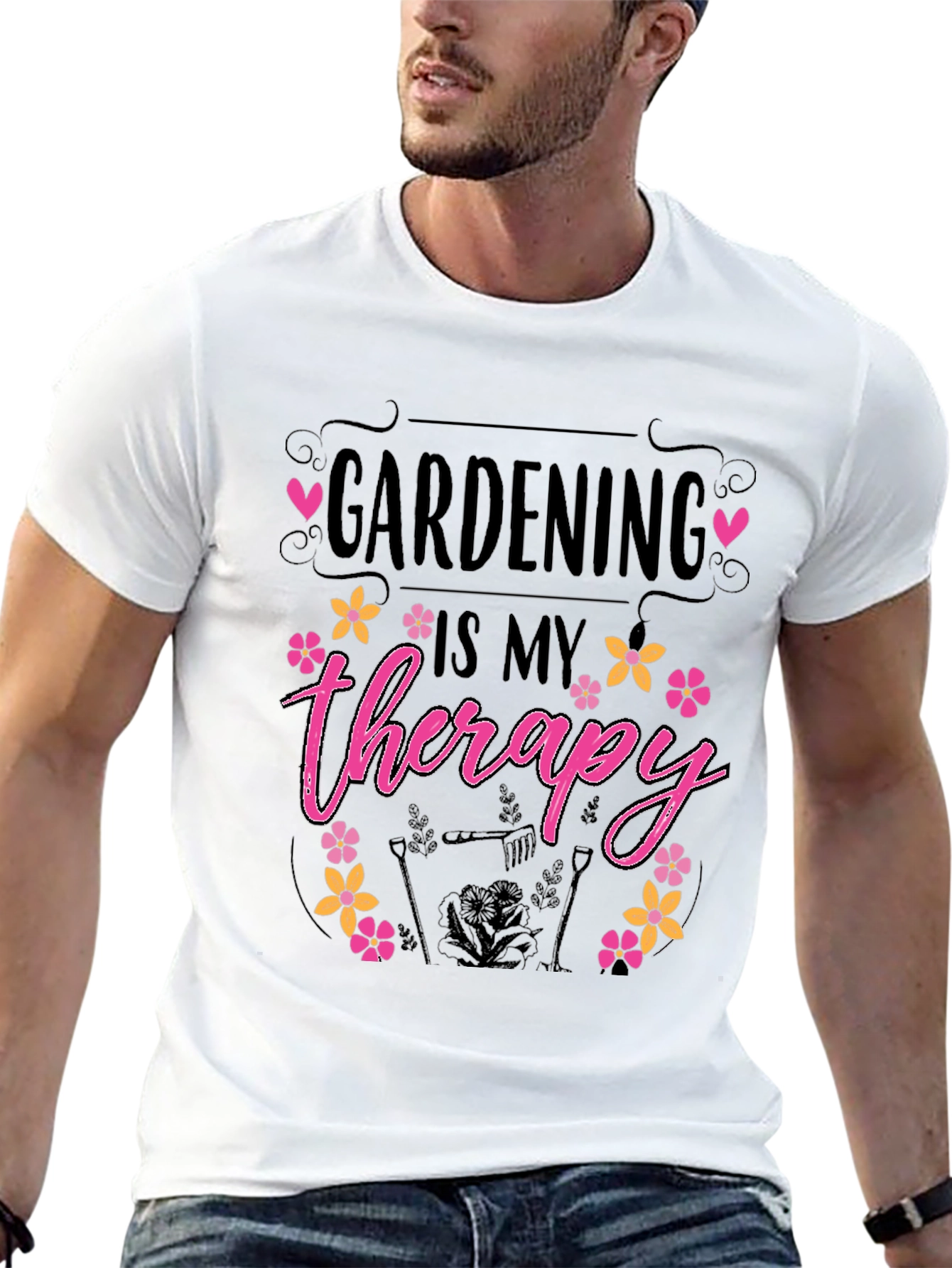Gardening is My Therapy Black T-Shirt