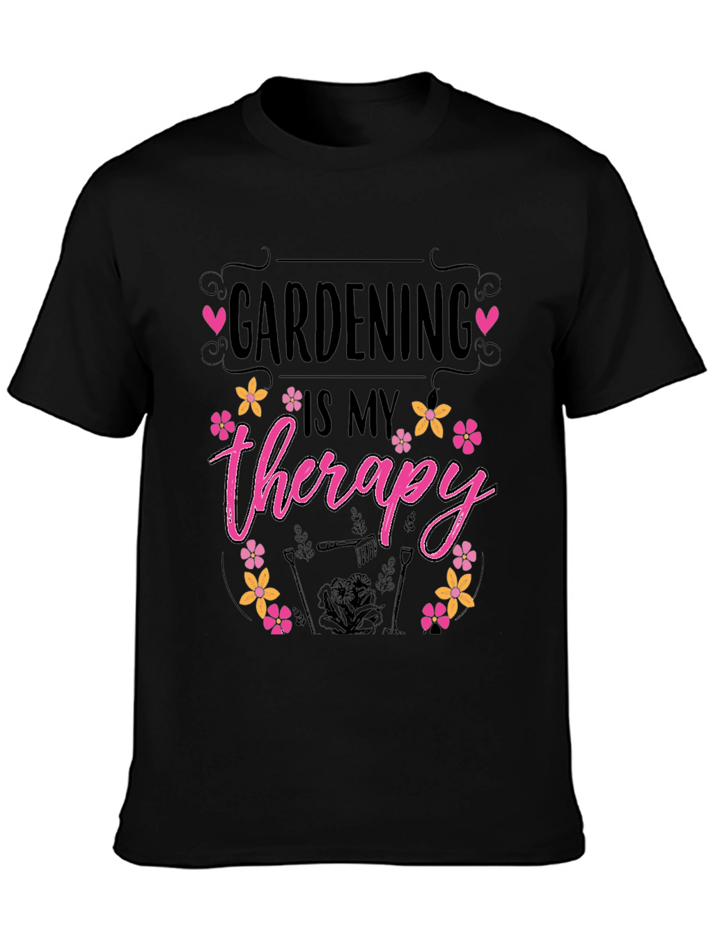 Gardening is My Therapy Black T-Shirt