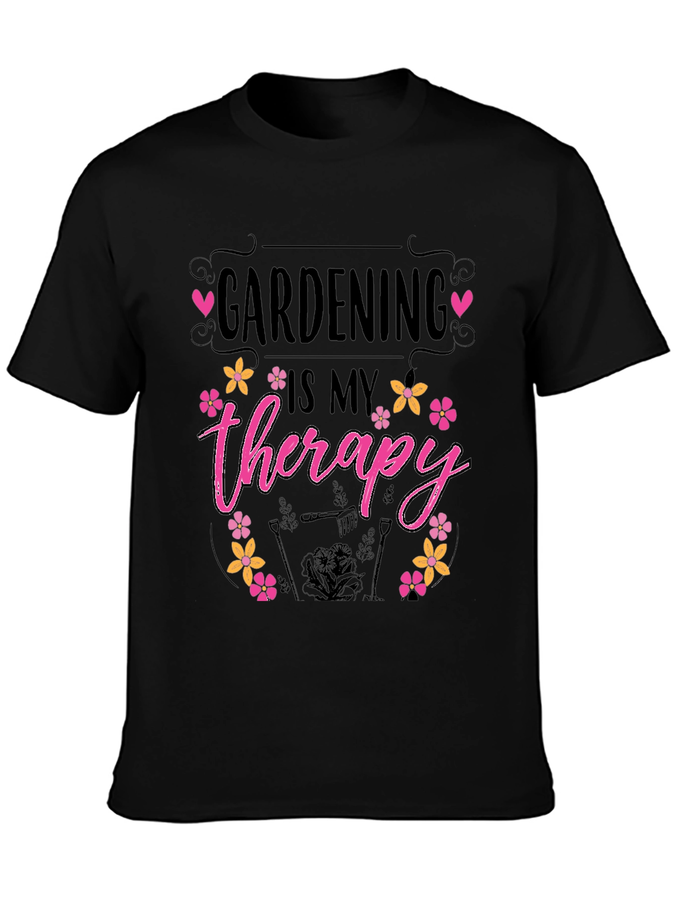 Gardening is My Therapy Black T-Shirt