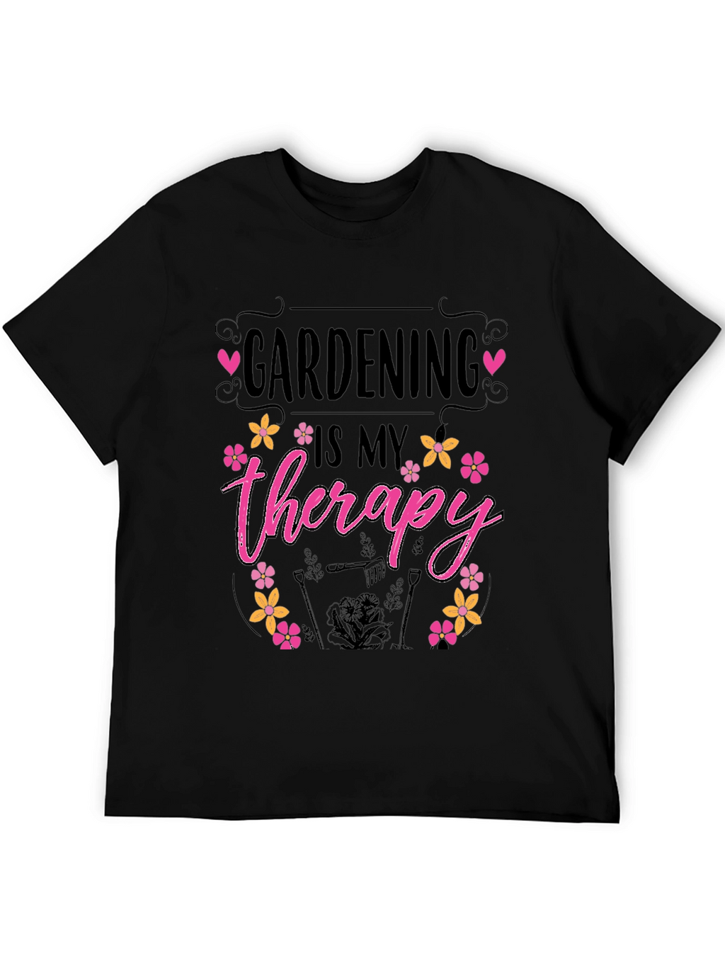 Gardening is My Therapy Black T-Shirt