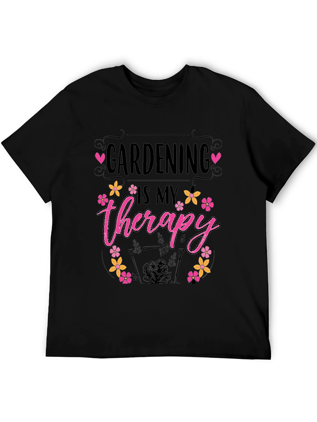 Gardening is My Therapy Black T-Shirt