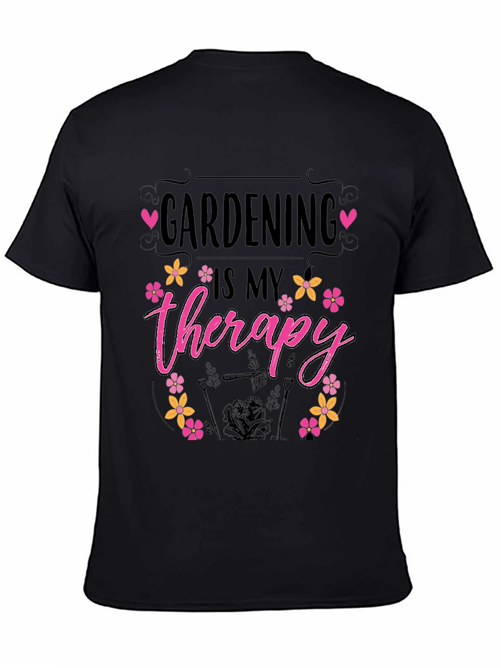 Gardening is My Therapy Black T-Shirt