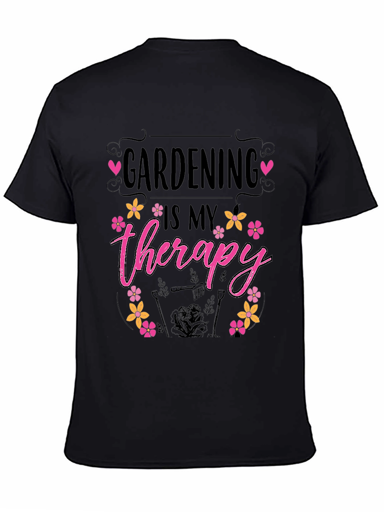 Gardening is My Therapy Black T-Shirt