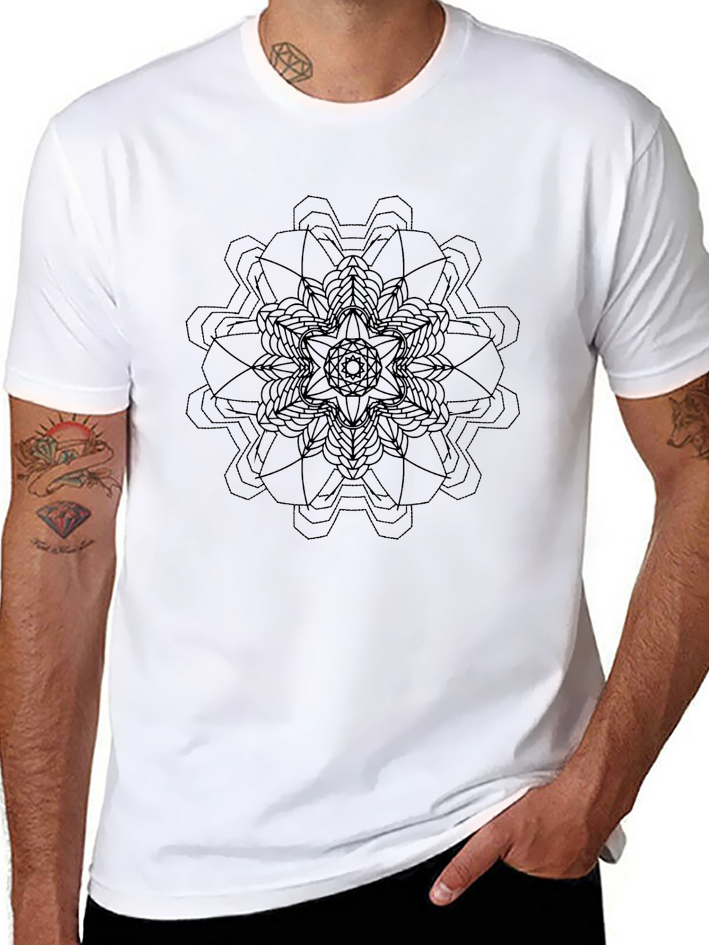 Geometric Mandala Graphic Tee - Black Cotton Comfort