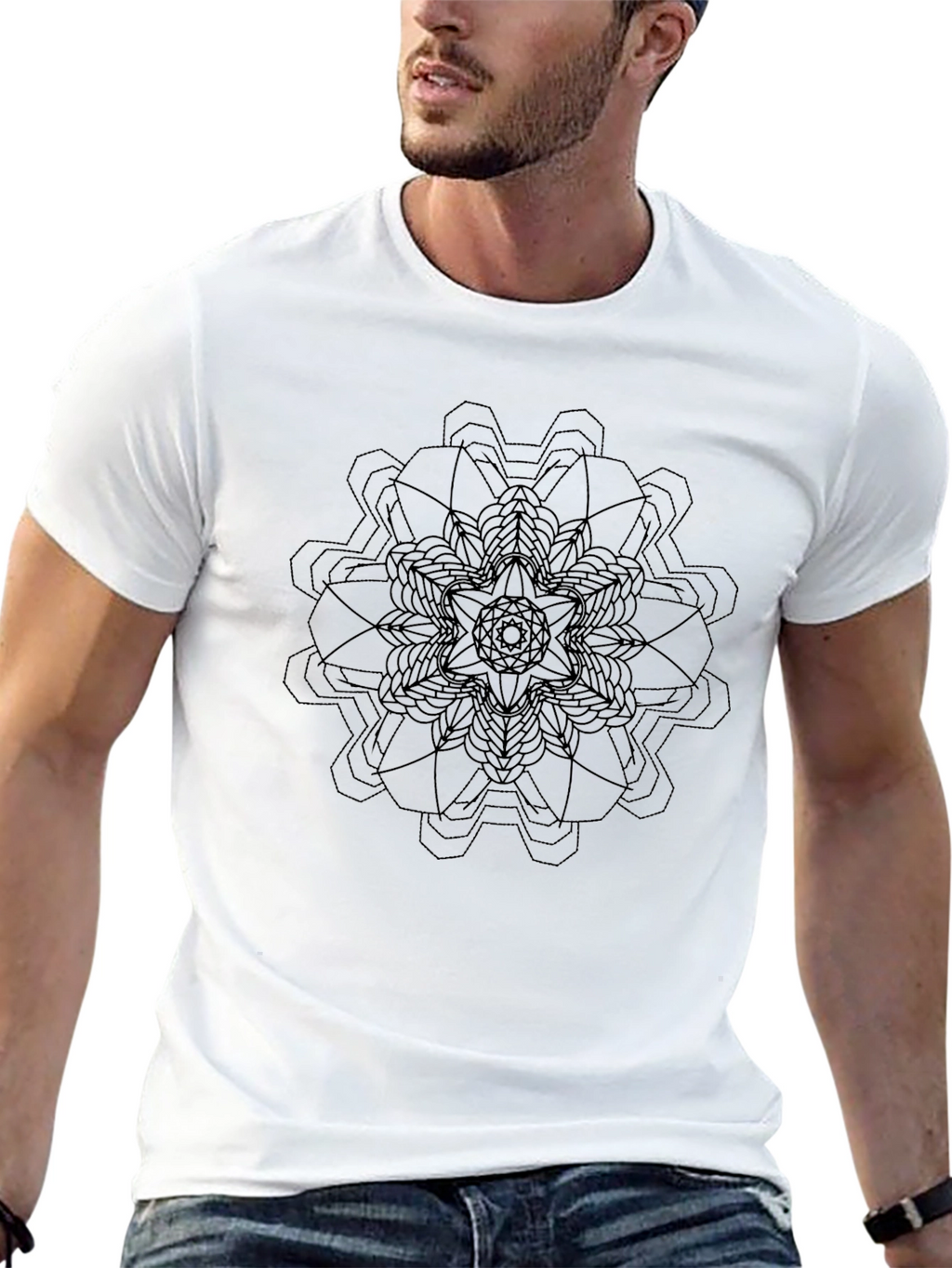 Geometric Mandala Graphic Tee - Black Cotton Comfort