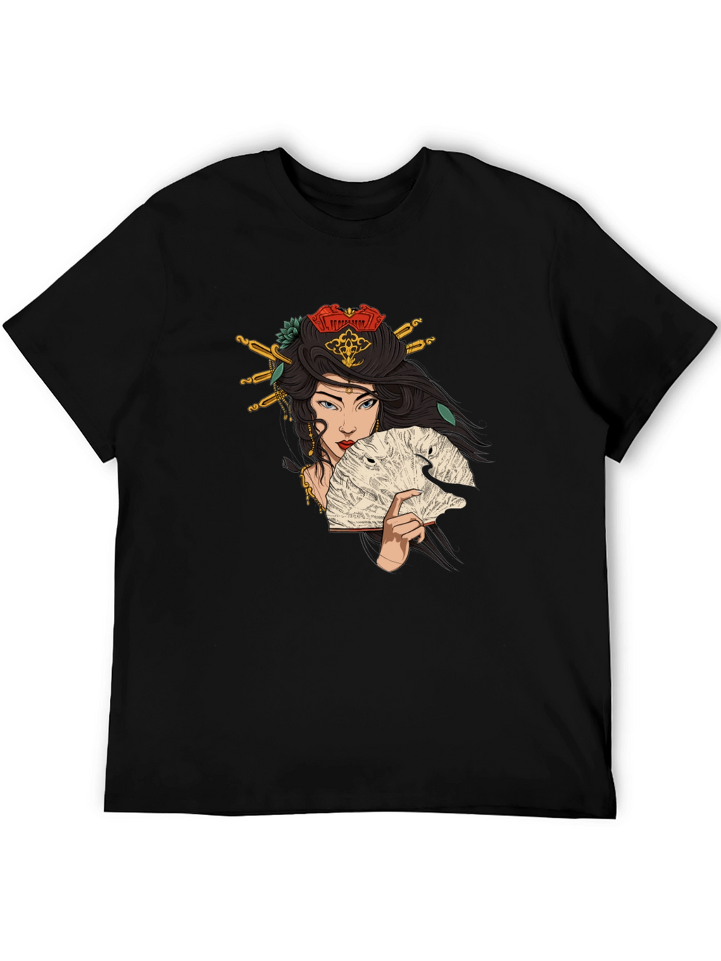 Geisha Art Graphic T-Shirt - Black