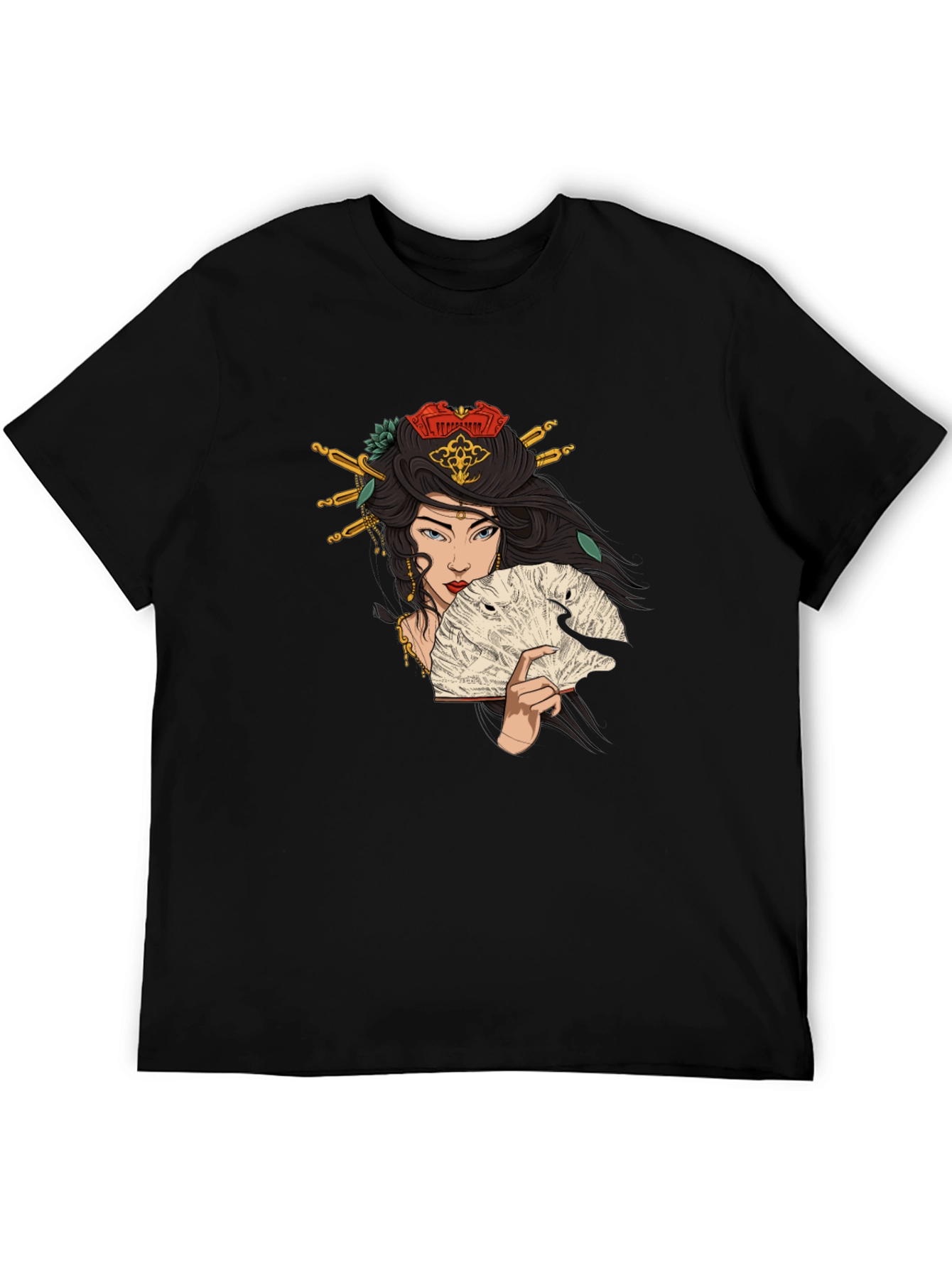 Geisha Art Graphic T-Shirt - Black