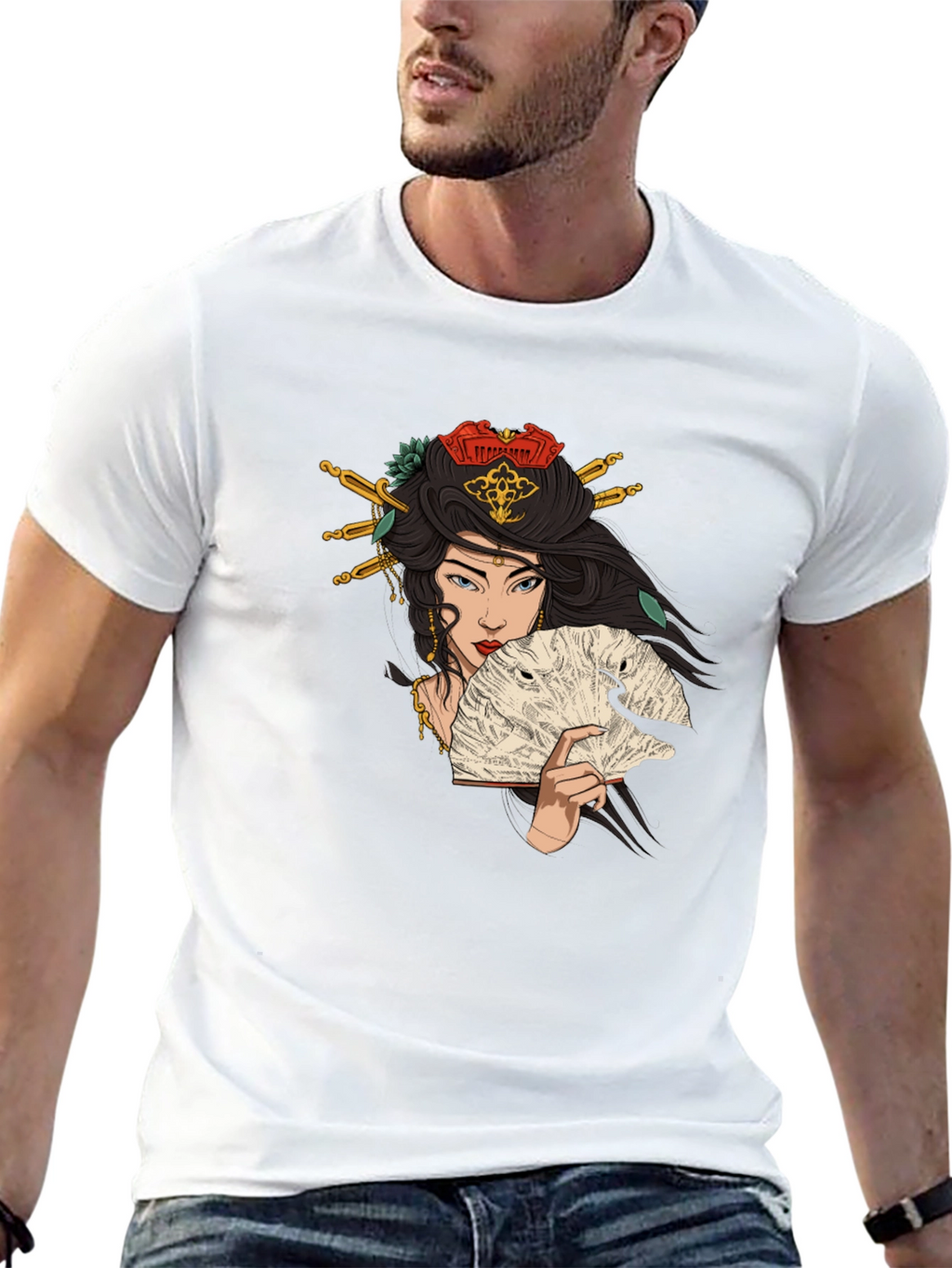 Geisha Art Graphic T-Shirt - Black